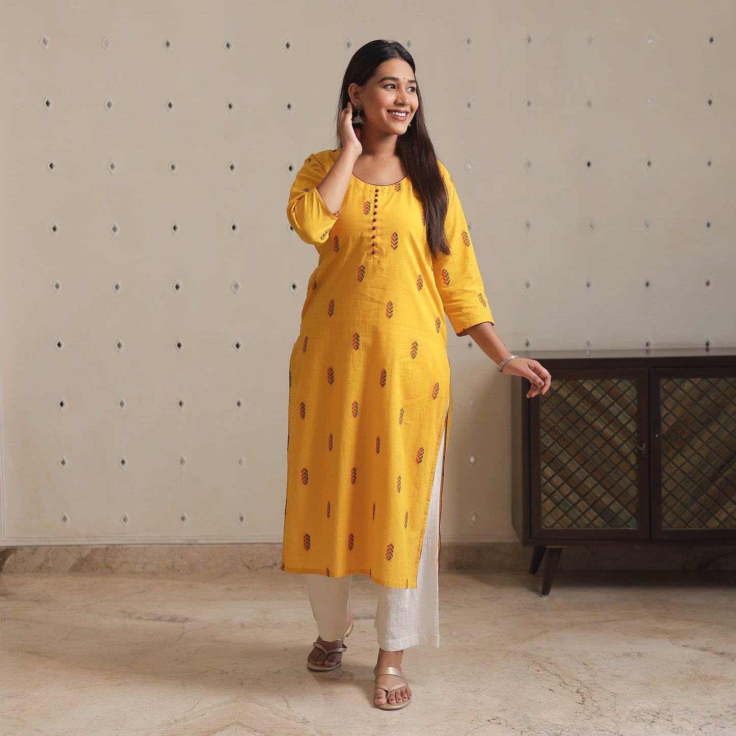 Jacquard Cotton Straight Kurta for Women