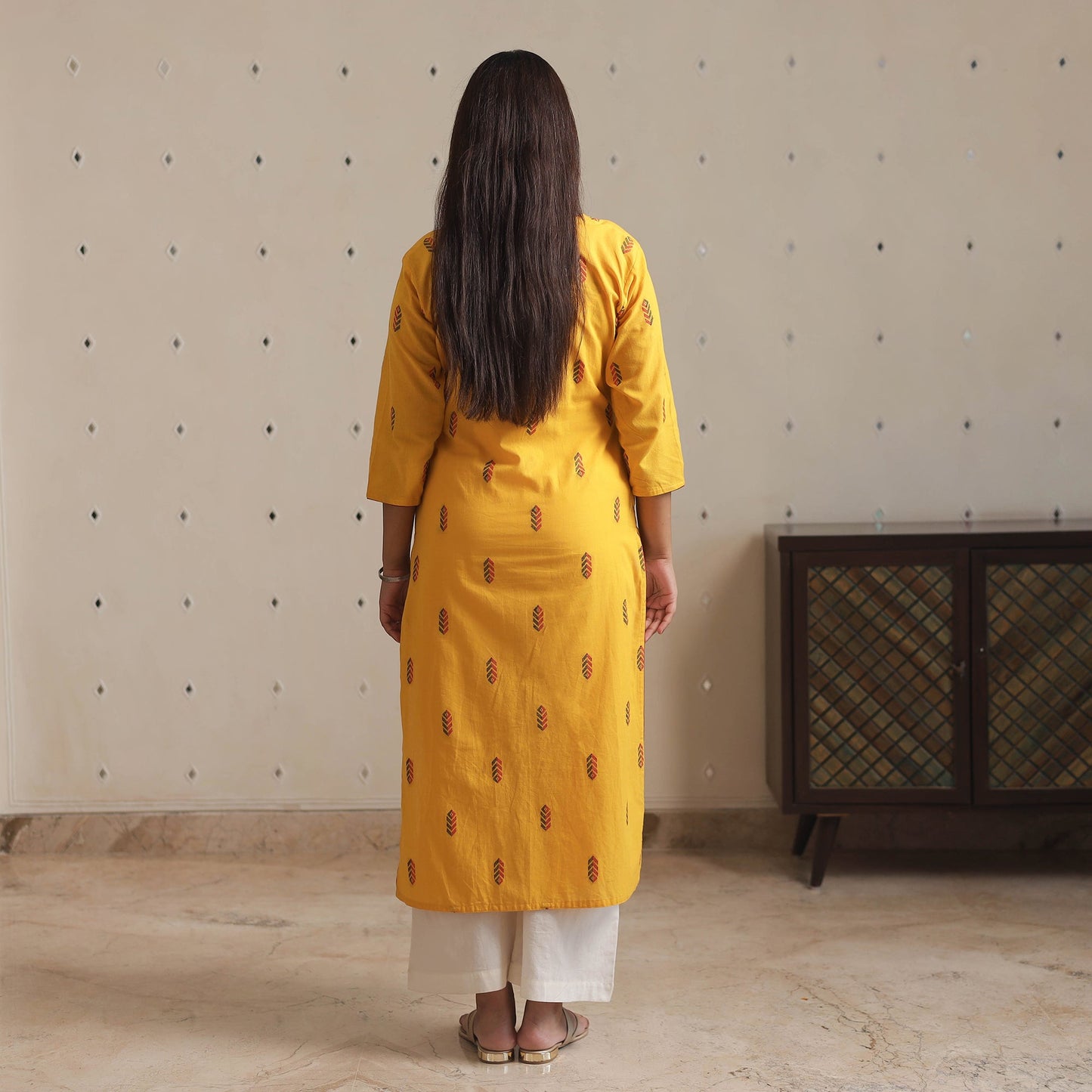 Jacquard Cotton Straight Kurta for Women