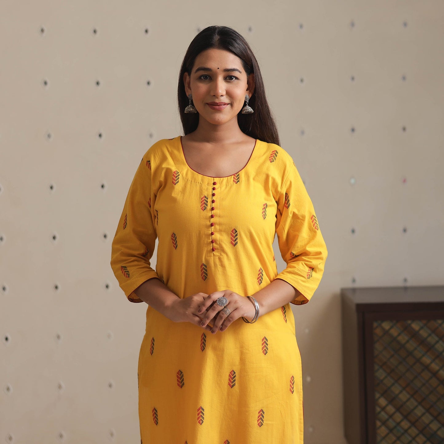 Jacquard Cotton Straight Kurta for Women