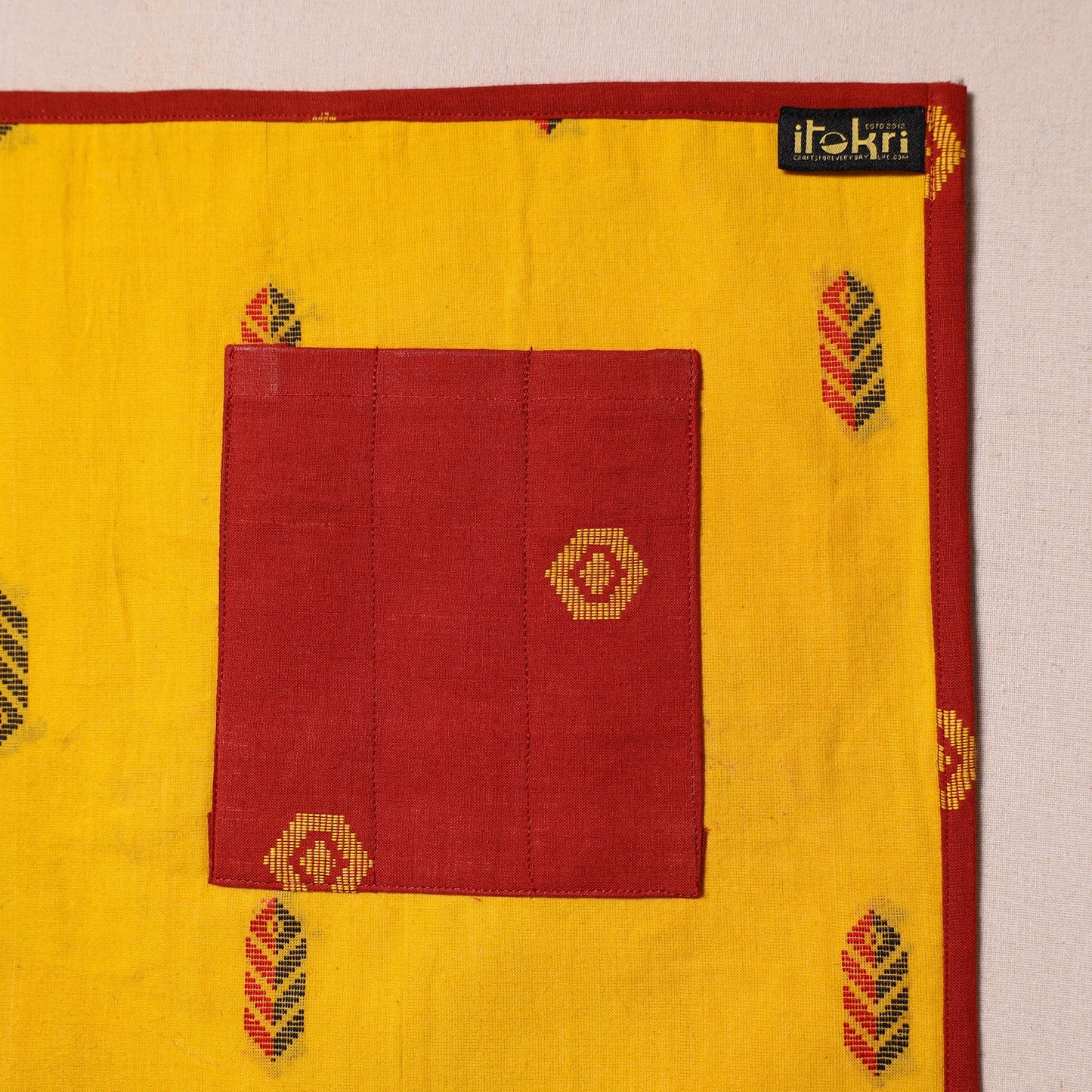 Yellow Jacquard Cotton Table Mat With Pocket