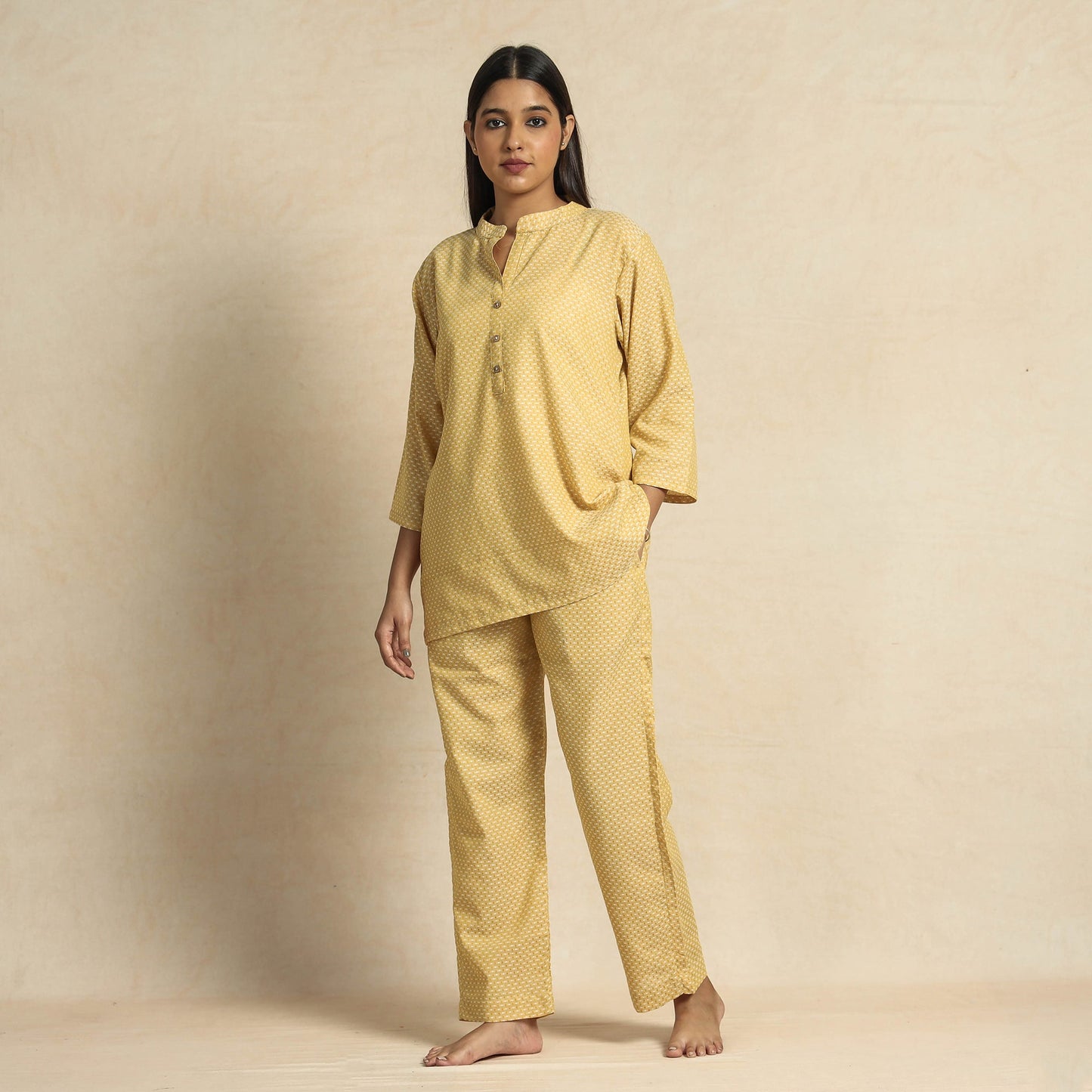 Jacquard Cotton Top & Pyjama Night Suit Set