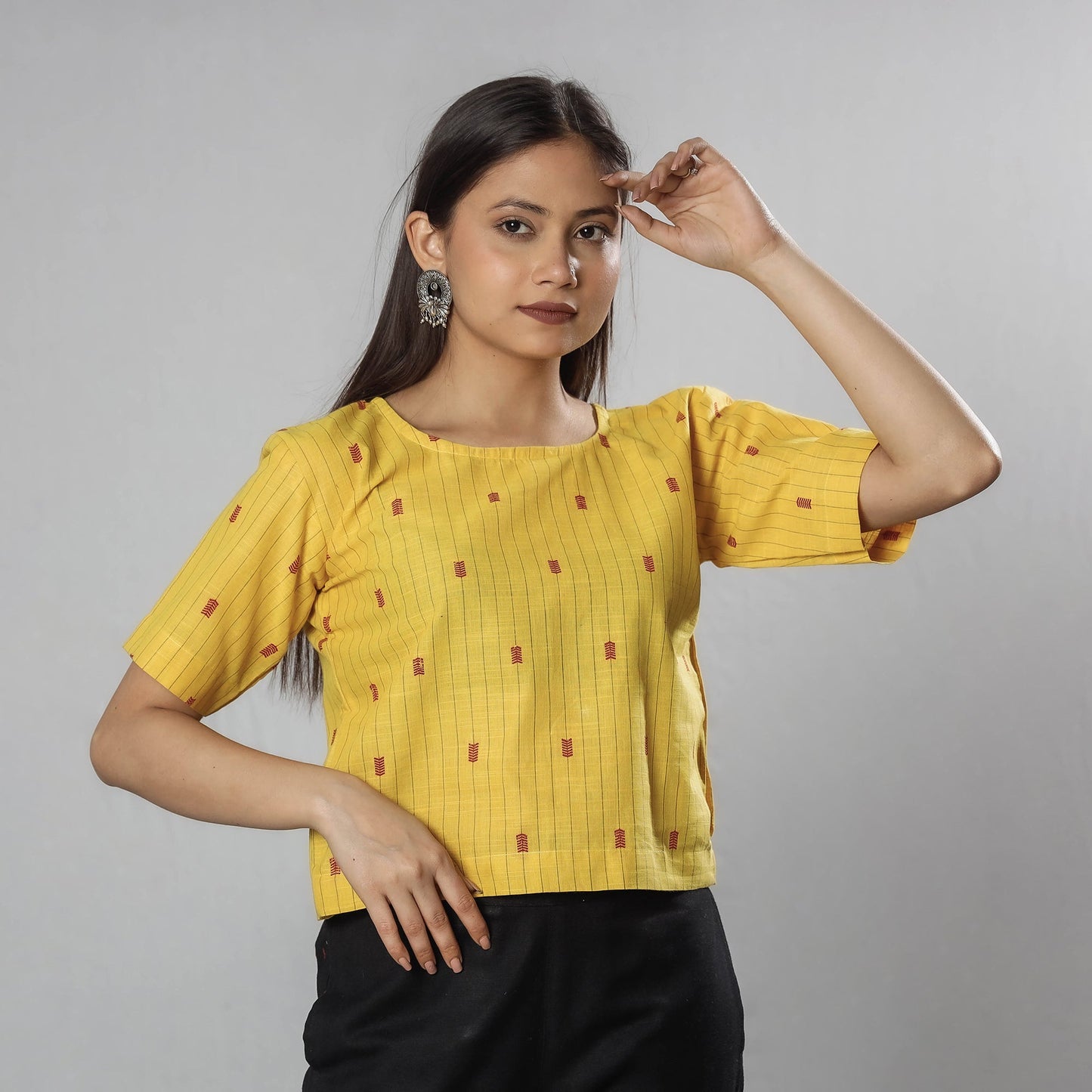 Jacquard Half Sleeve Cotton Crop Top