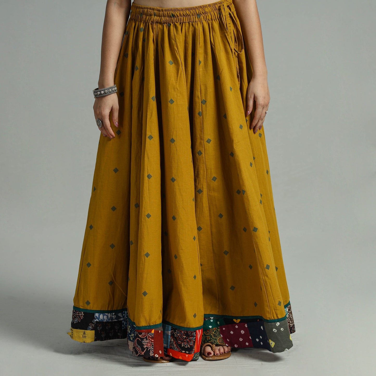 Yellow Jacquard Patchwork 24 Kali Cotton Long Skirt