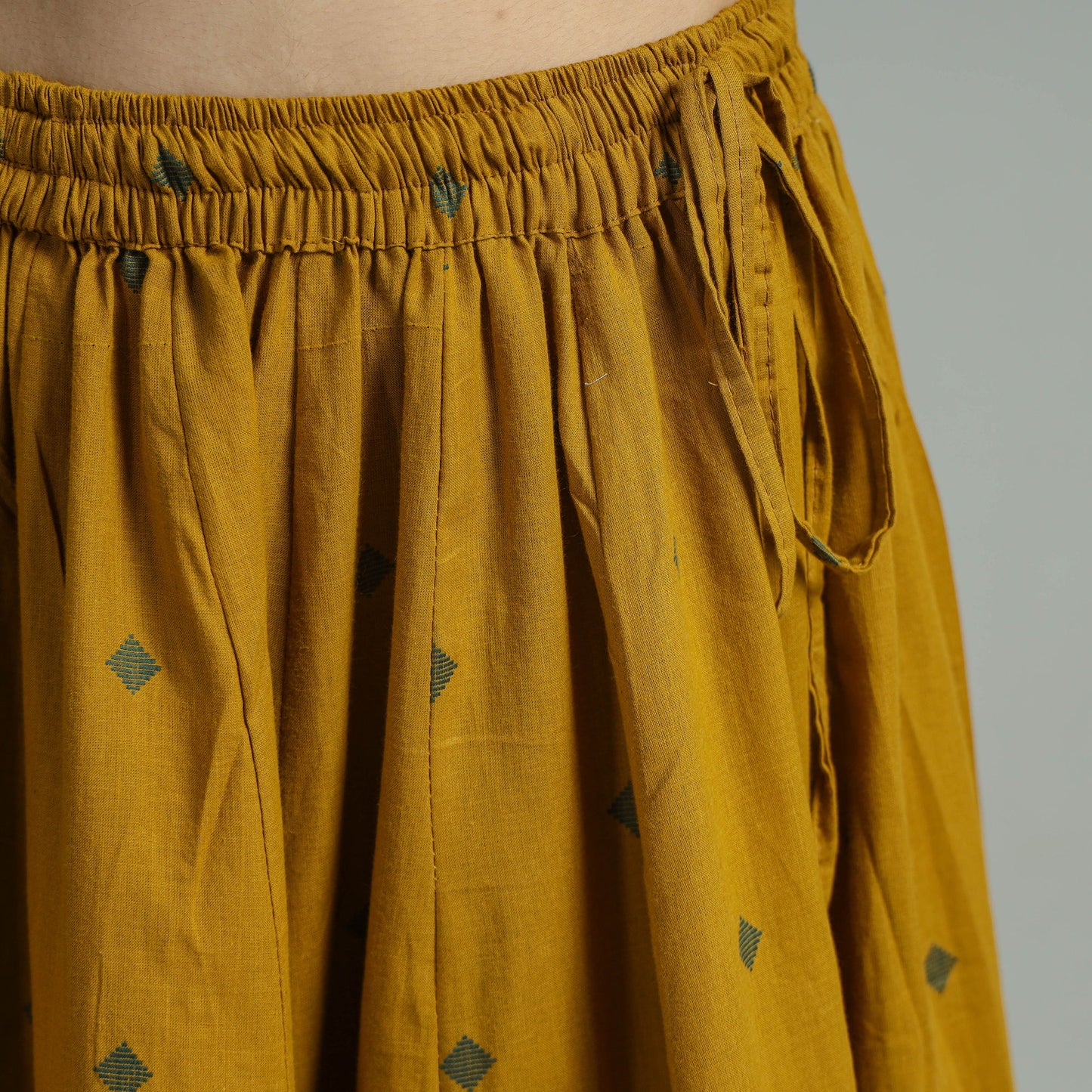 Yellow Jacquard Patchwork 24 Kali Cotton Long Skirt