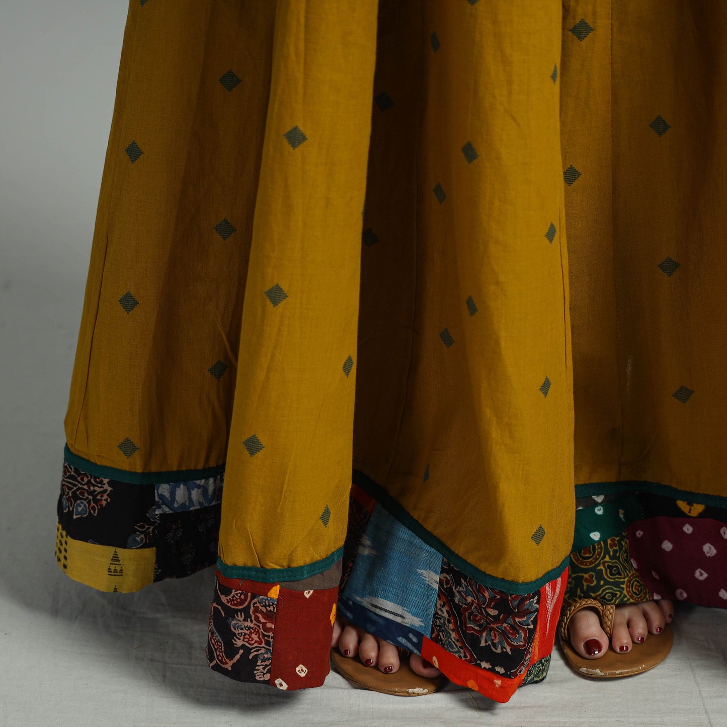 Yellow Jacquard Patchwork 24 Kali Cotton Long Skirt