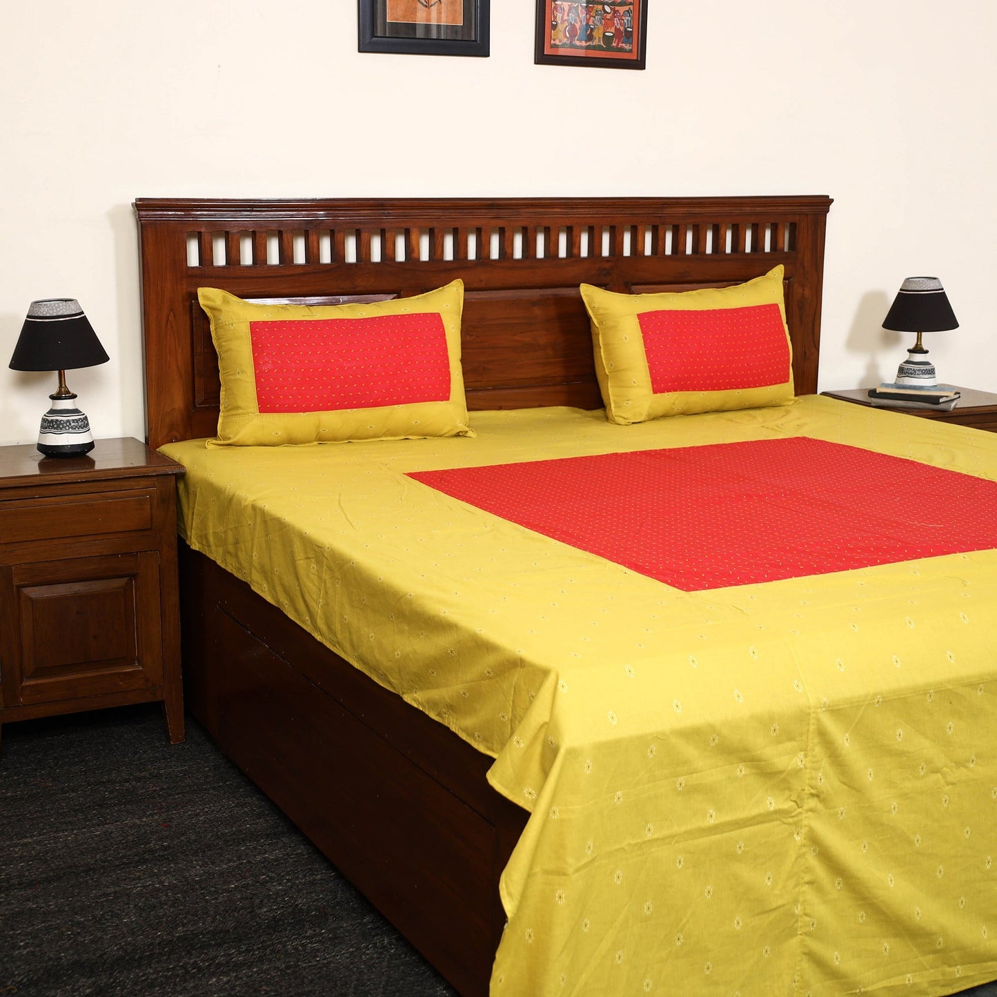 Jacquard Patchwork Cotton Double Bed Cover with Pillow Covers (108 x 83 in) 23 Online at iTokri.com