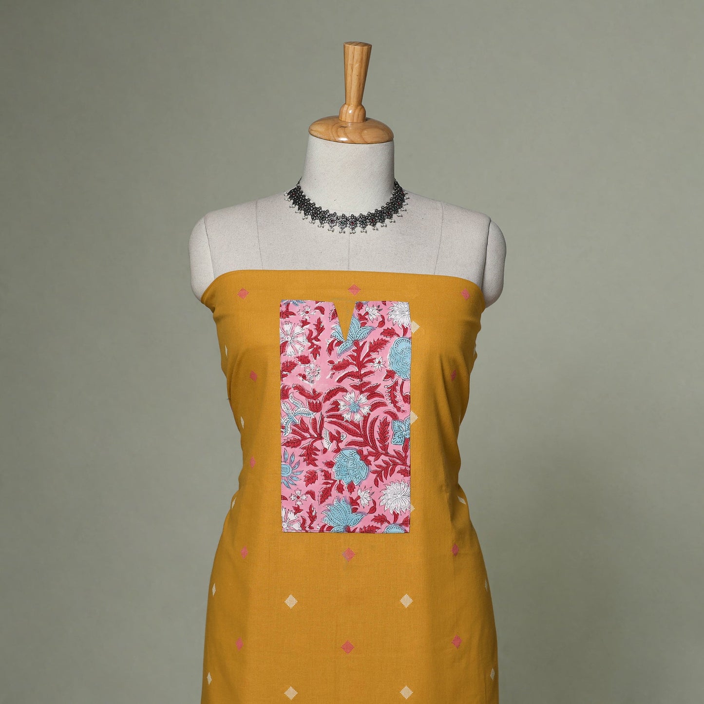 Jacquard weave cotton patchwork unstitched kurta material