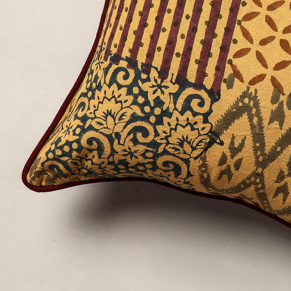 Yellow Jaipur Block Printed Canvas Cotton Cushion Cover