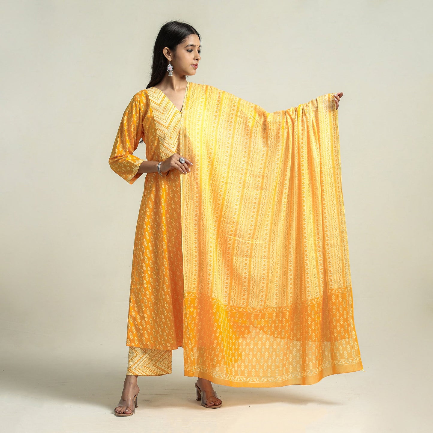 Jaipur Printed Kurta with Palazzo & Dupatta Set