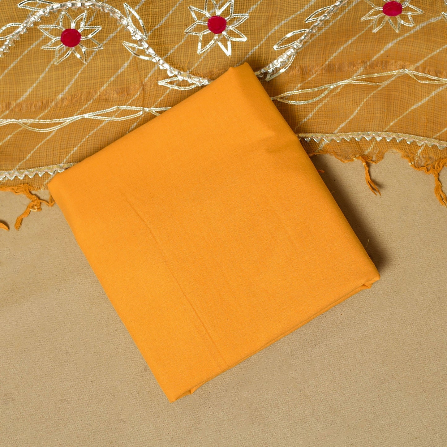 Kacchi gota patti work natural dyed pure cotton 3pc