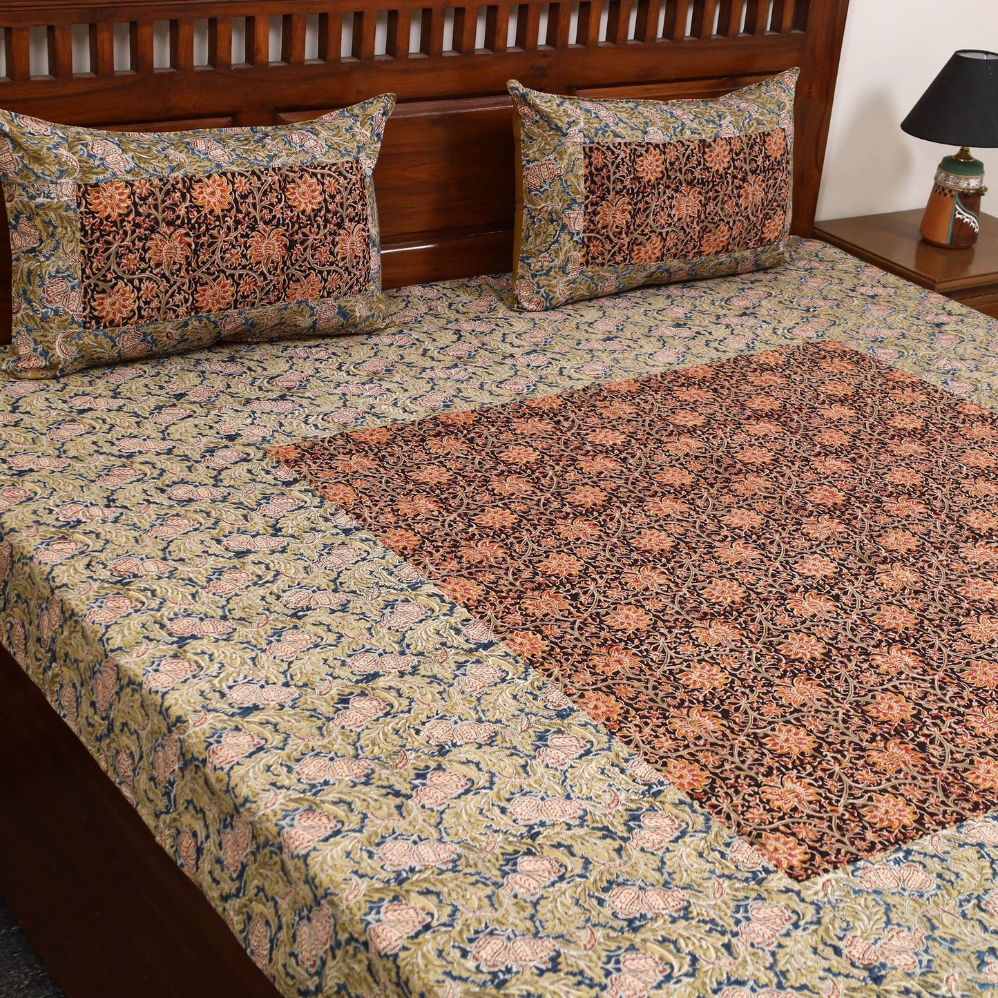 Kalamkari patchwork cotton bedsheet set 20 - handcrafted