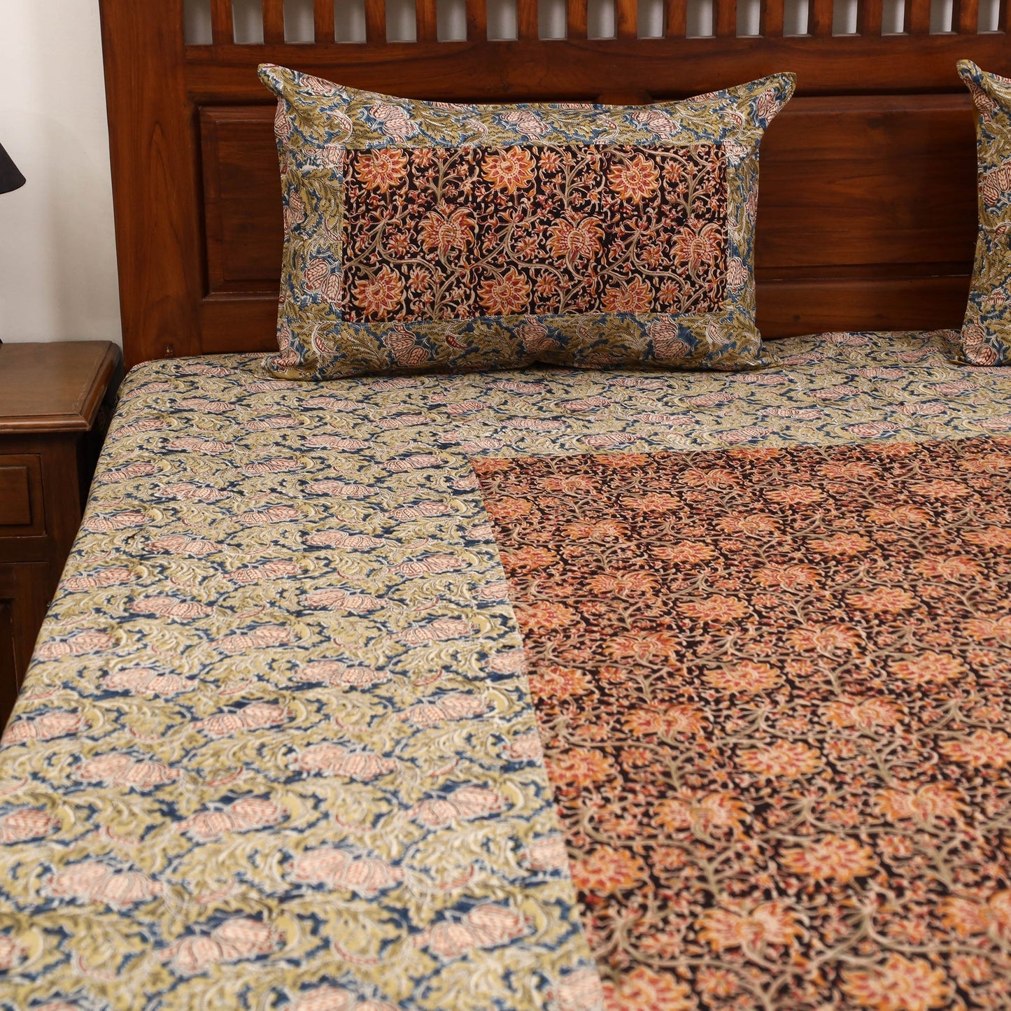 Kalamkari patchwork cotton bedsheet set 20 - handcrafted