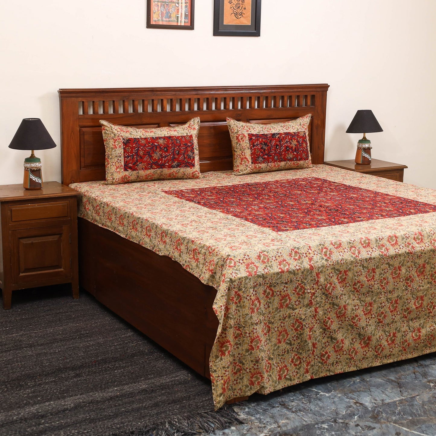 Kalamkari patchwork cotton bedsheet set 47 - handcrafted