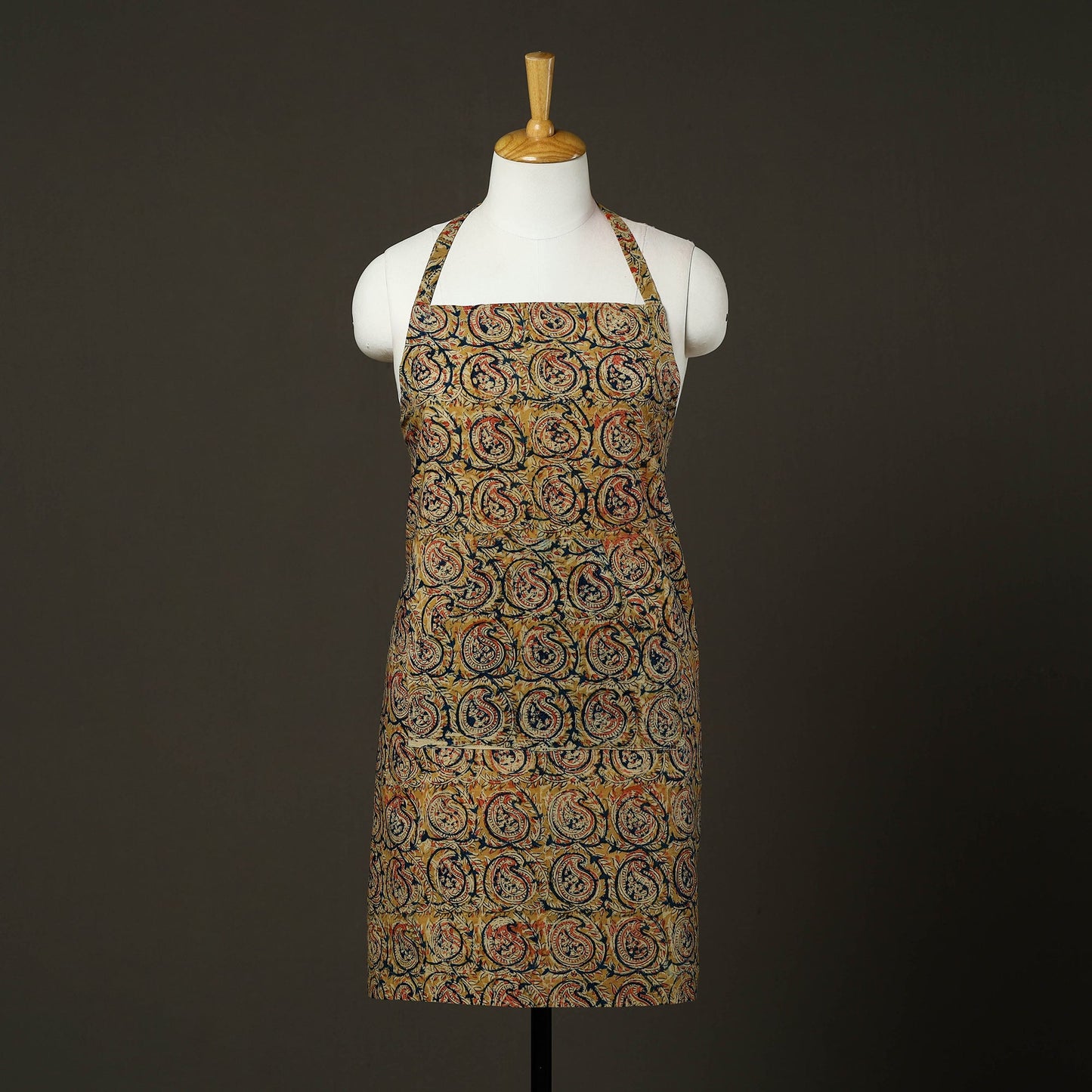 Yellow - kalamkari cotton apron with pocket 49 - handcrafted