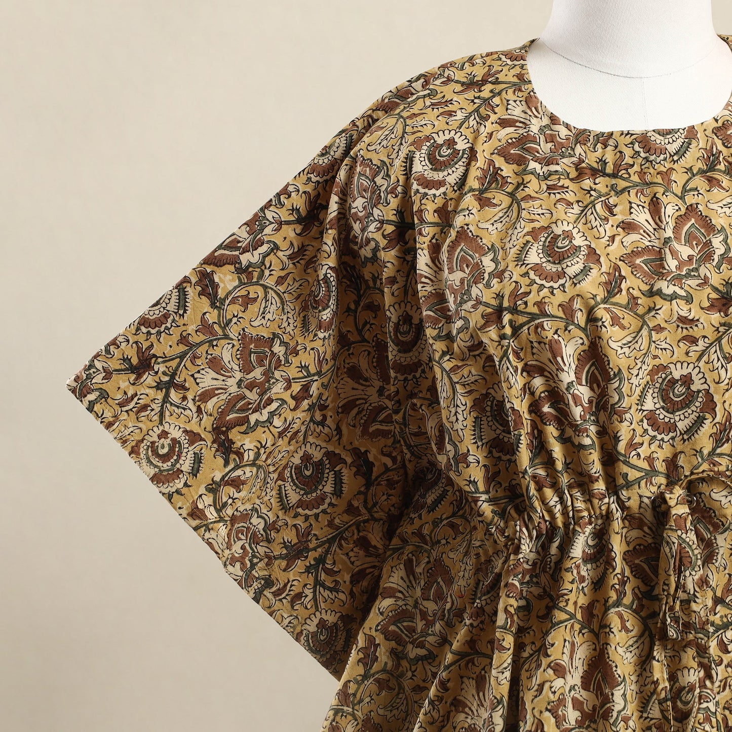 Yellow Kalamkari Block Print Cotton Kaftan