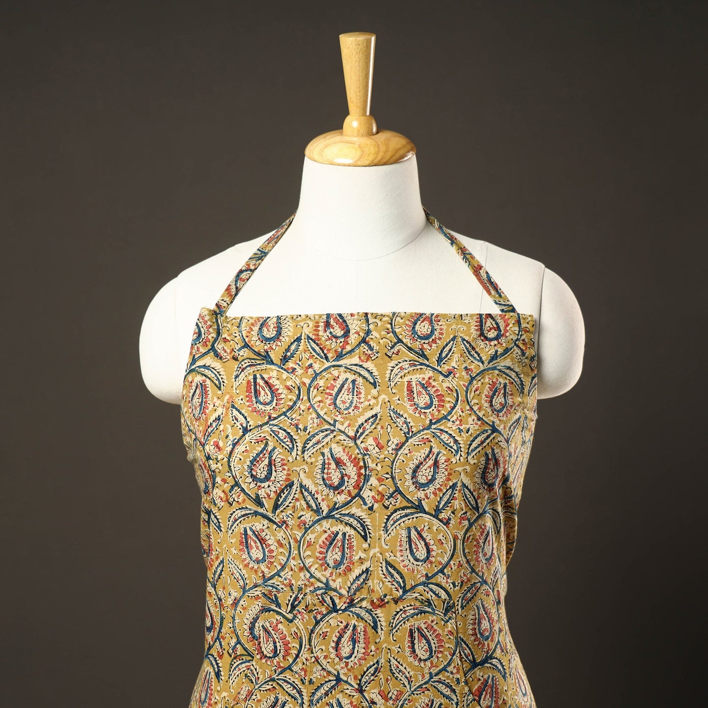 Yellow Kalamkari Print Cotton Apron with Pocket