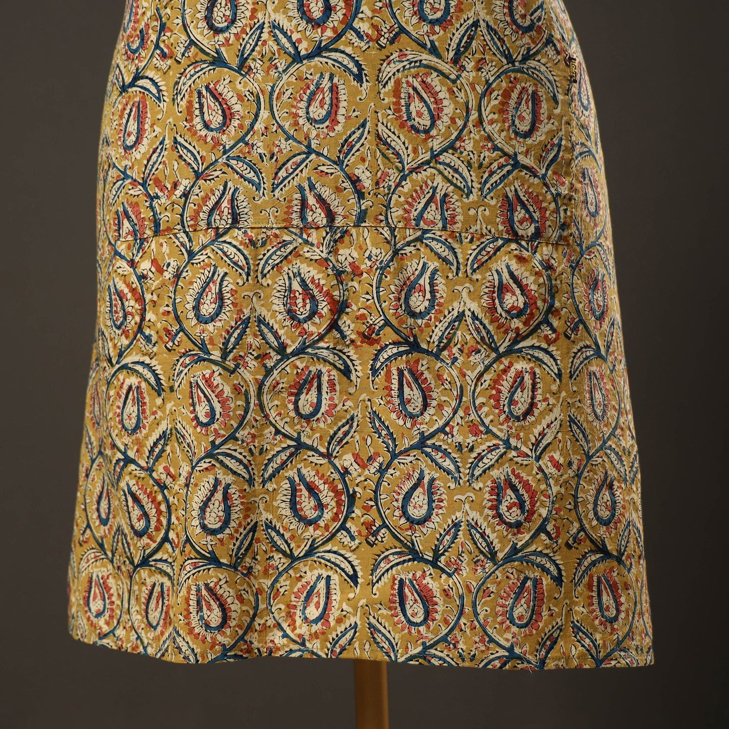 Yellow Kalamkari Print Cotton Apron with Pocket