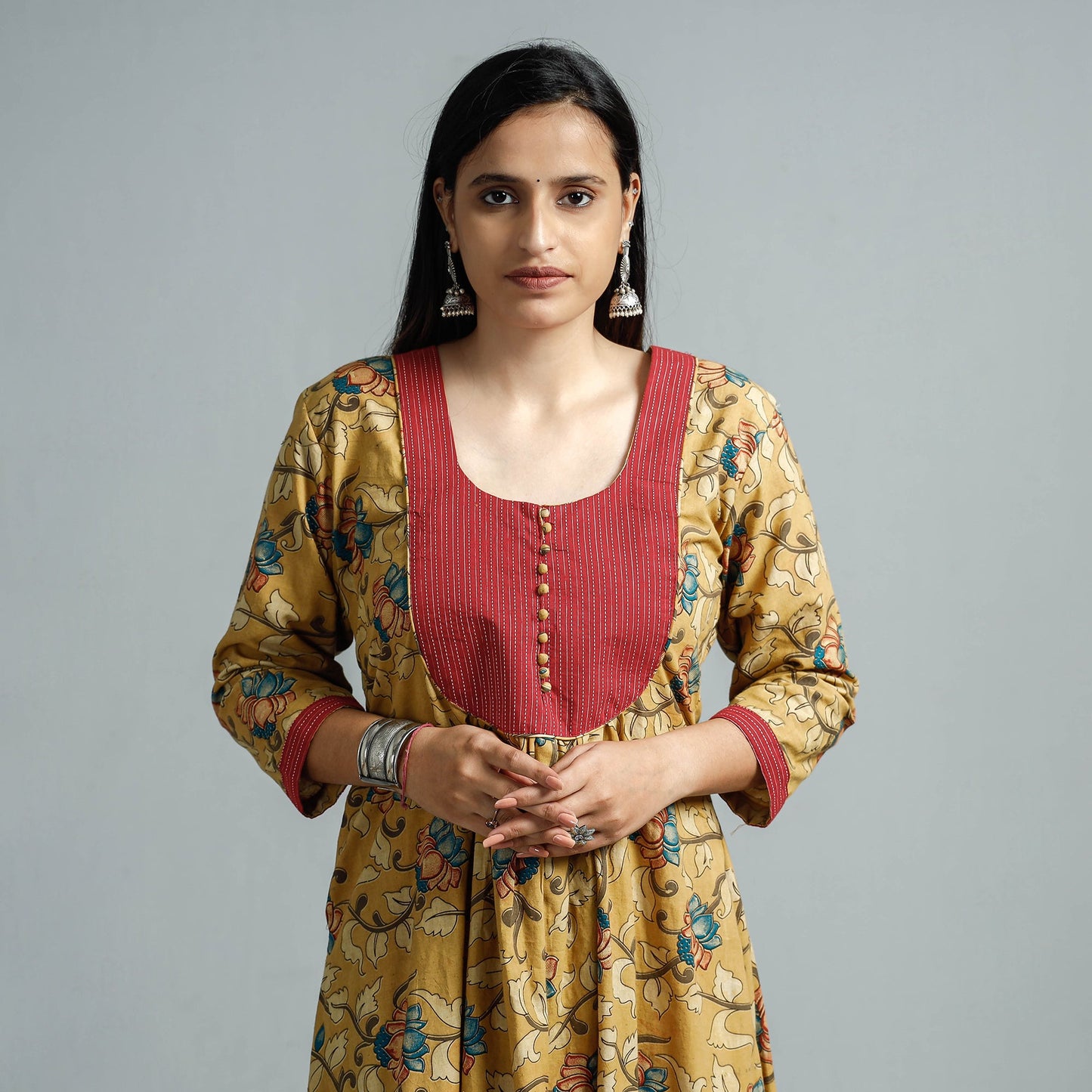 Kalamkari Printed Cotton Flared Kurta For Women