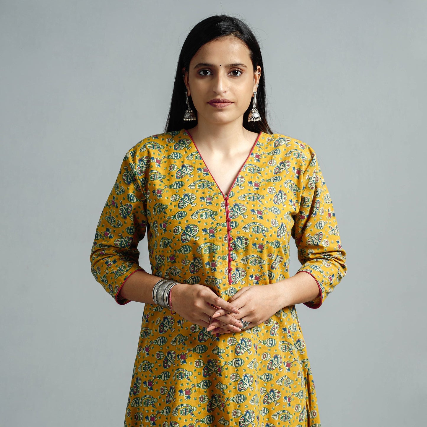 Kalamkari Printed Cotton Flared Kurta For Women