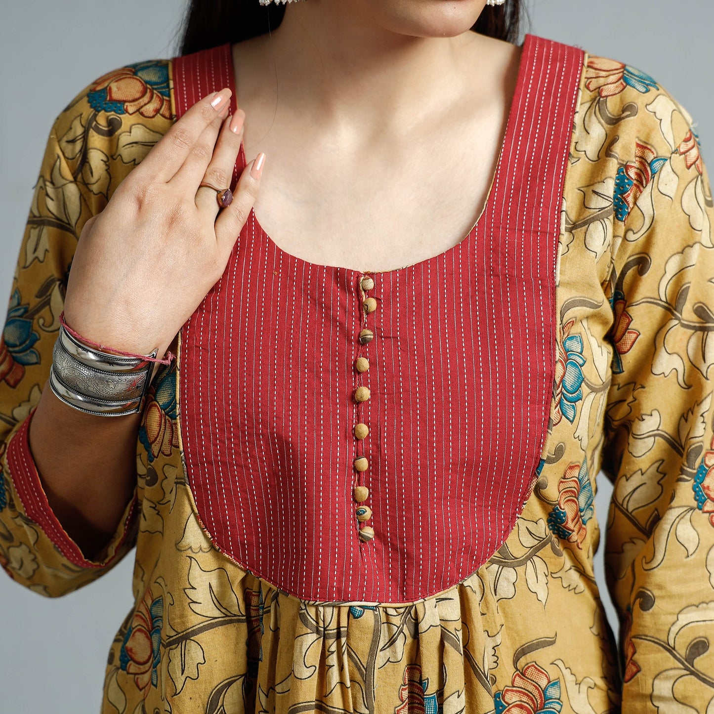 Kalamkari Printed Cotton Flared Kurta For Women