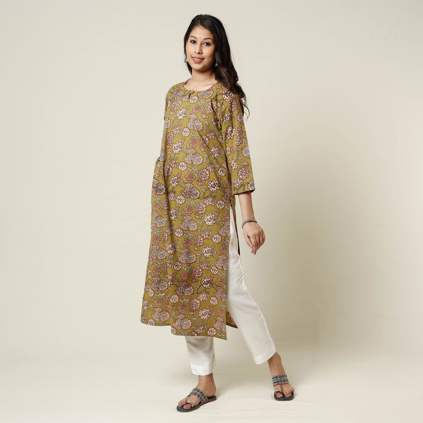 Kalamkari Printed Cotton Long Kurta For Women