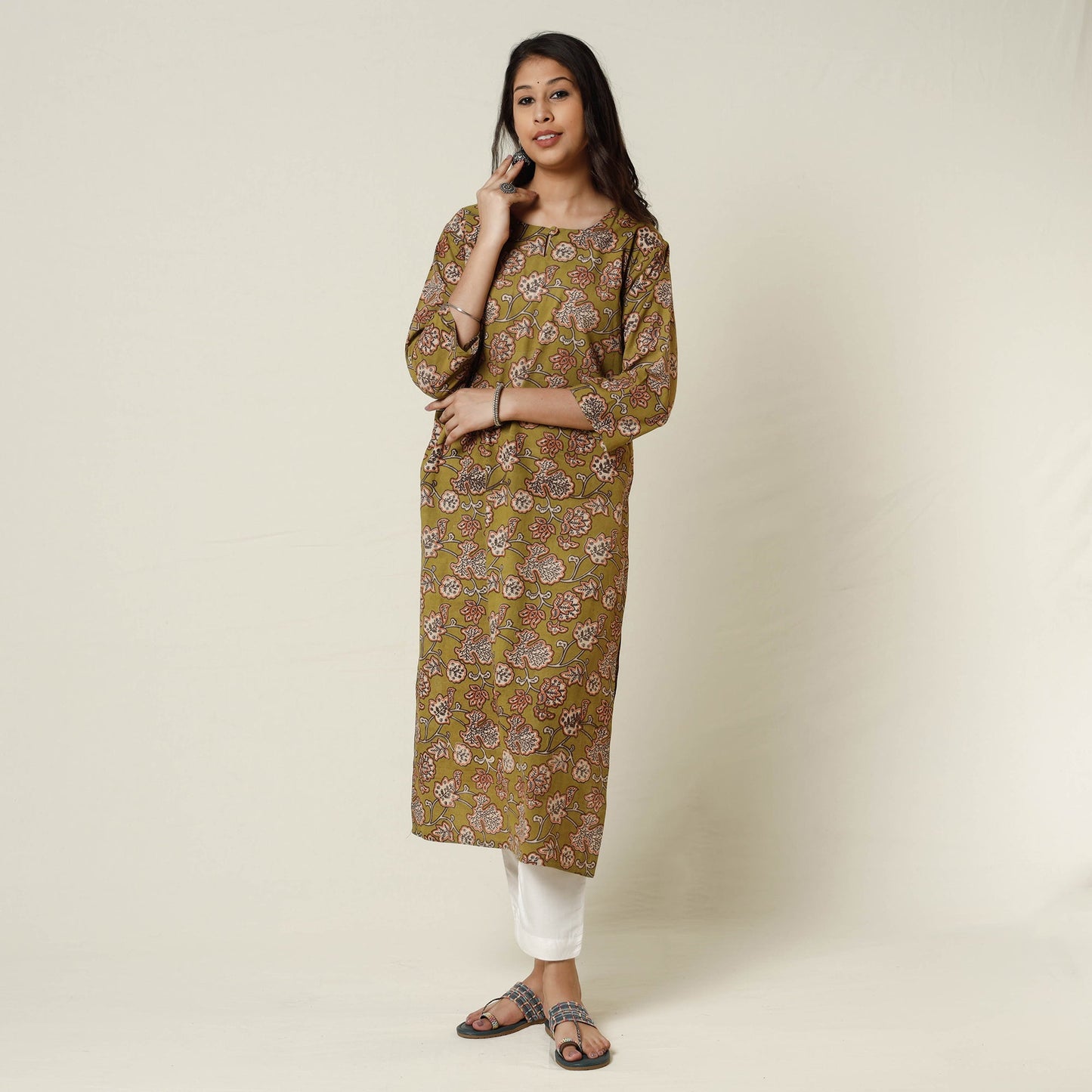Kalamkari Printed Cotton Long Kurta For Women
