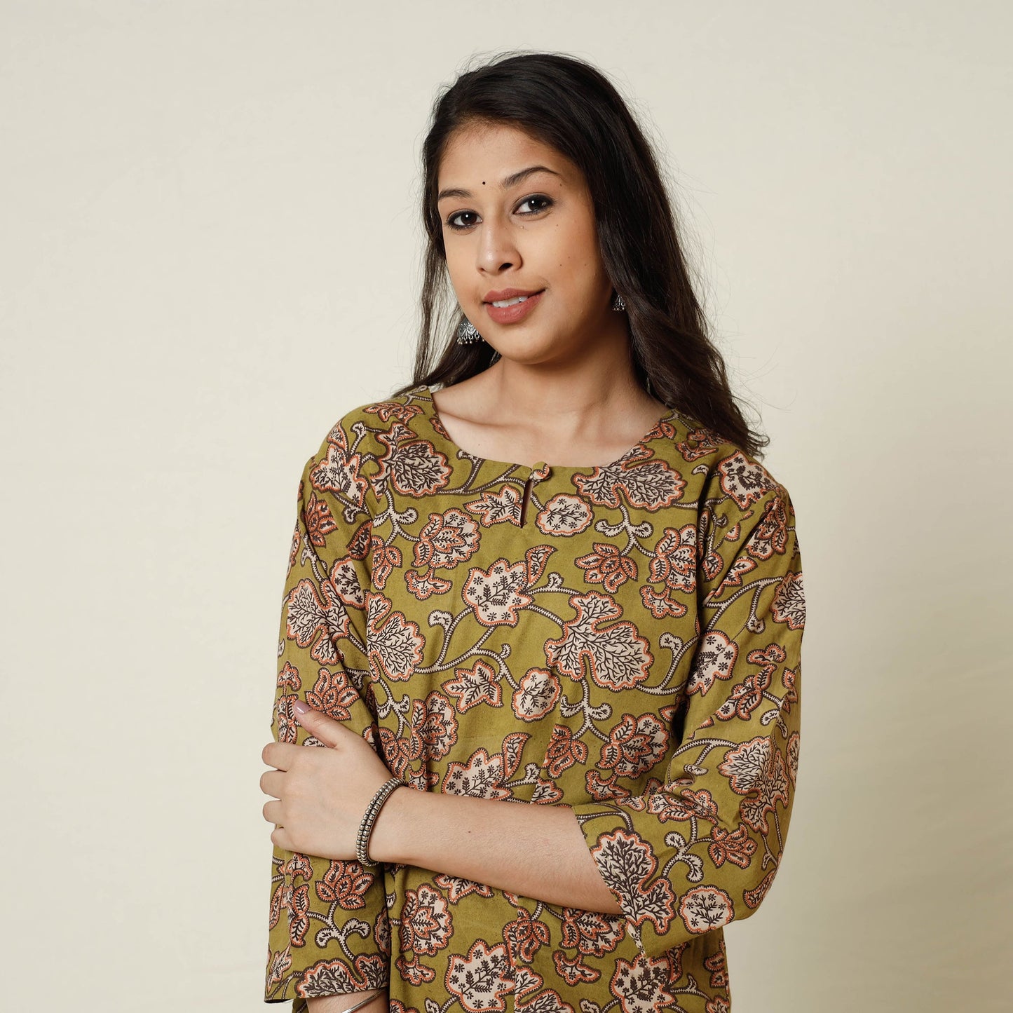 Kalamkari Printed Cotton Long Kurta For Women