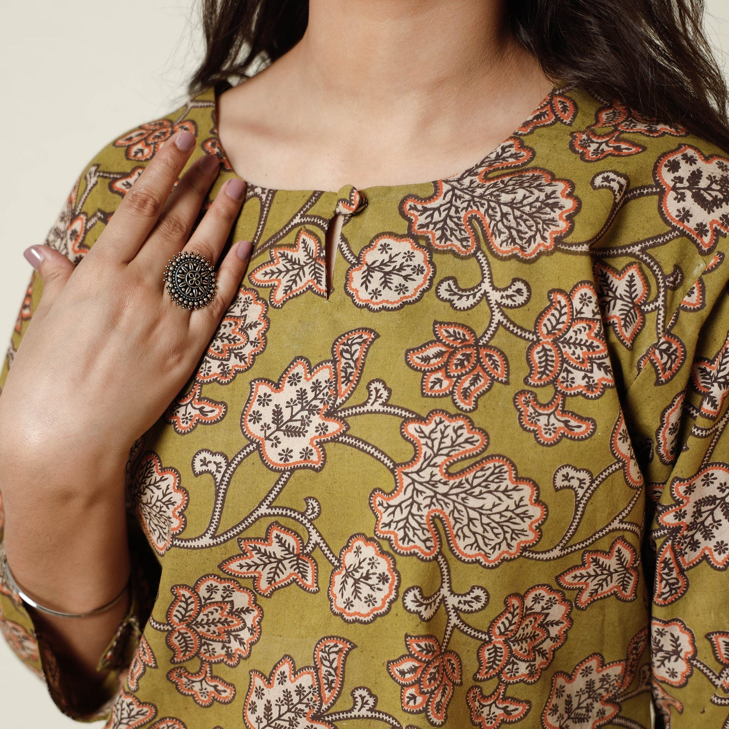 Kalamkari Printed Cotton Long Kurta For Women