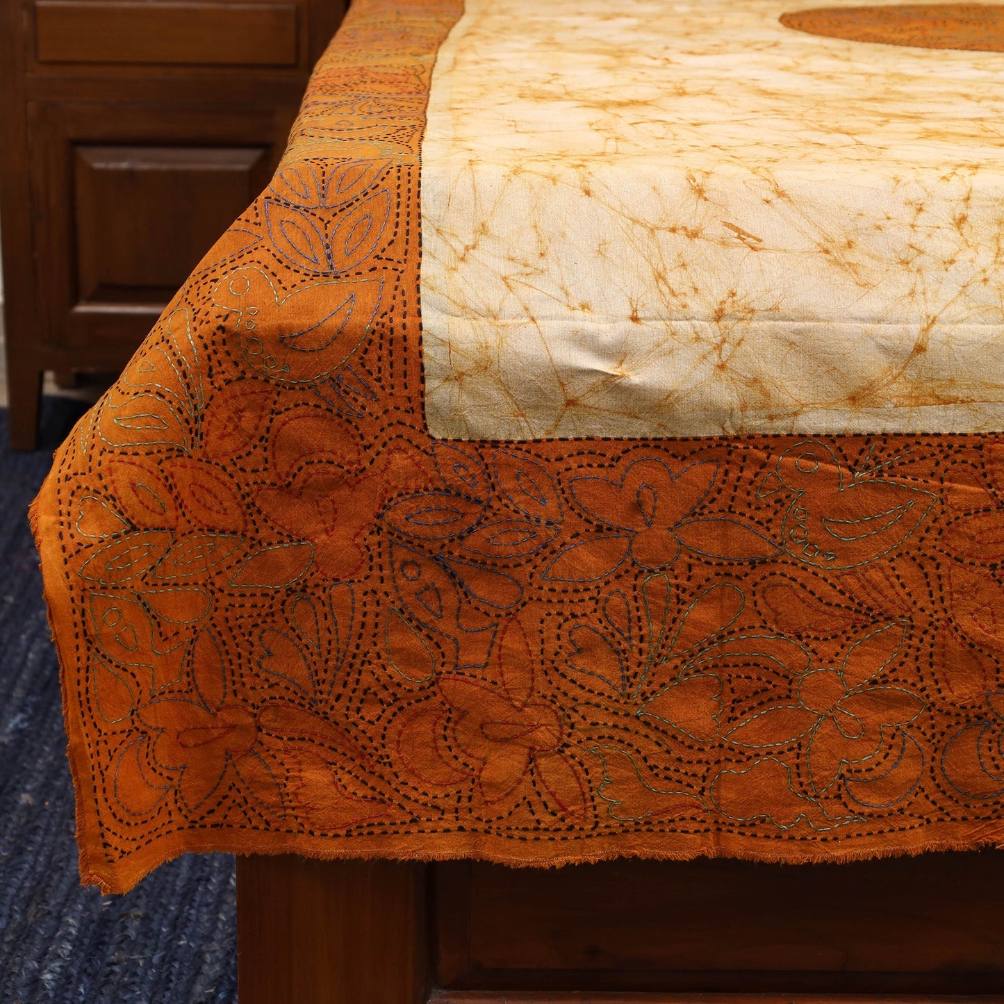 Kantha handwork cotton single hand batik bed sheet 02