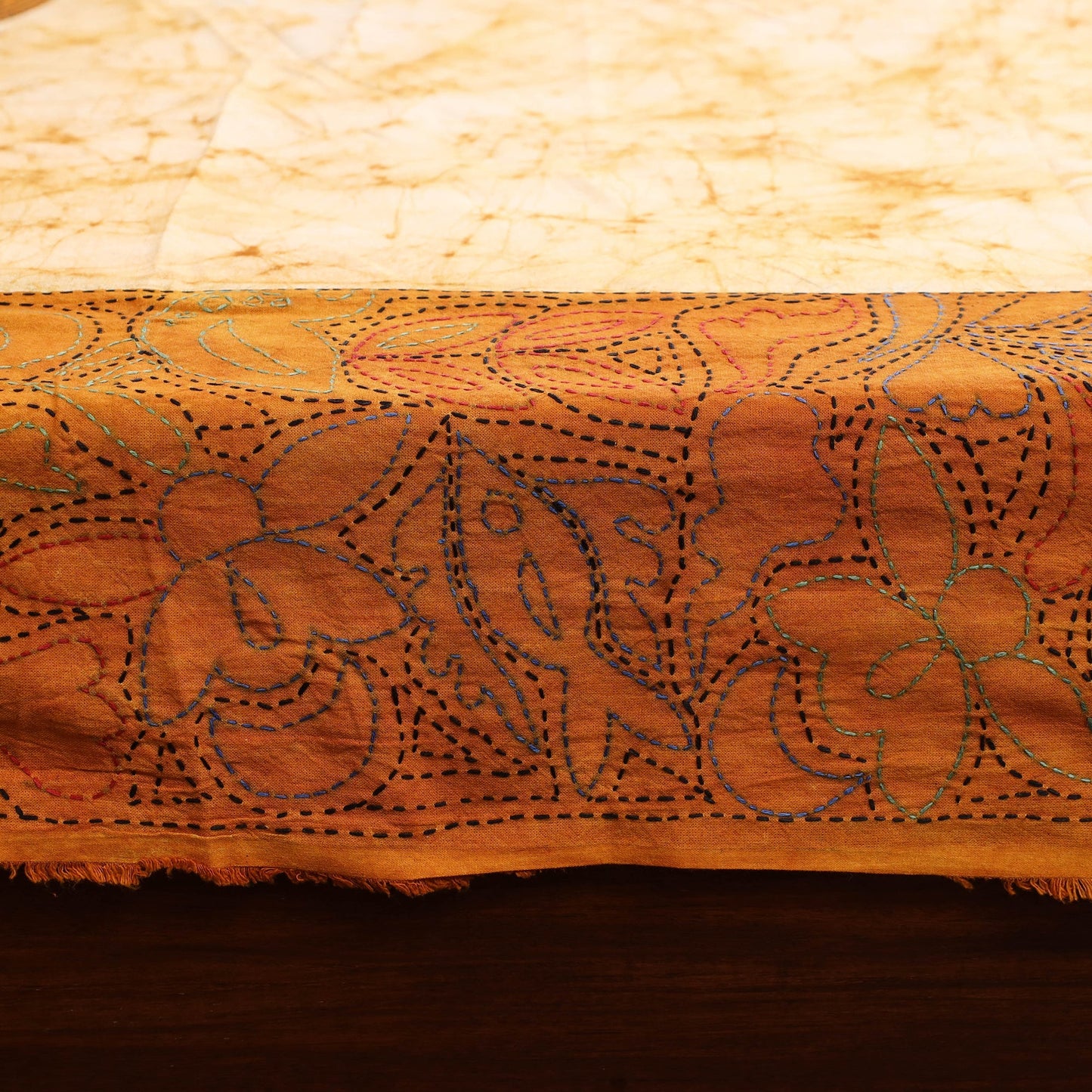 Kantha handwork cotton single hand batik bed sheet 02