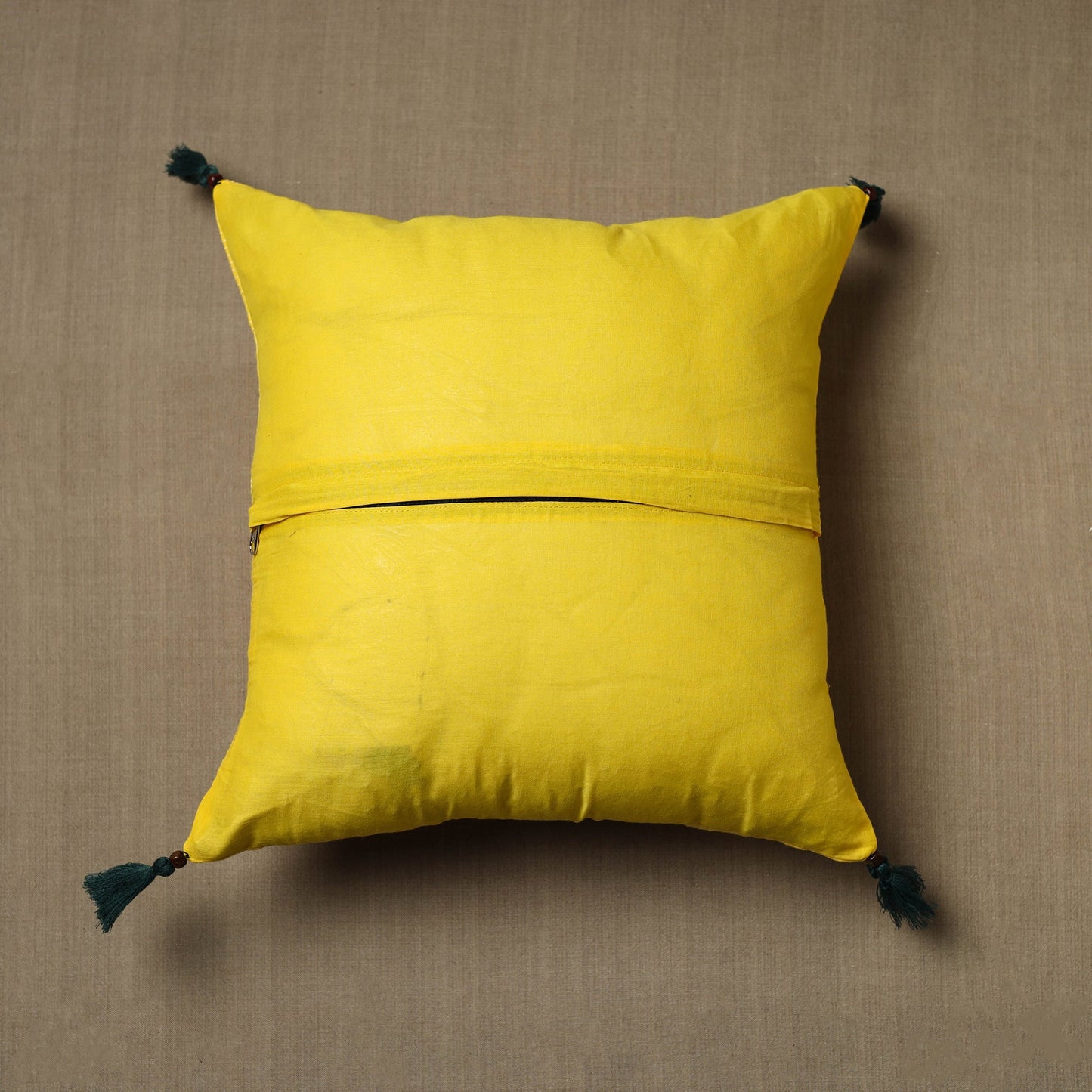 Yellow - Kantha Stitch Ikat Cotton Cushion Cover (16 x 16 in) 18