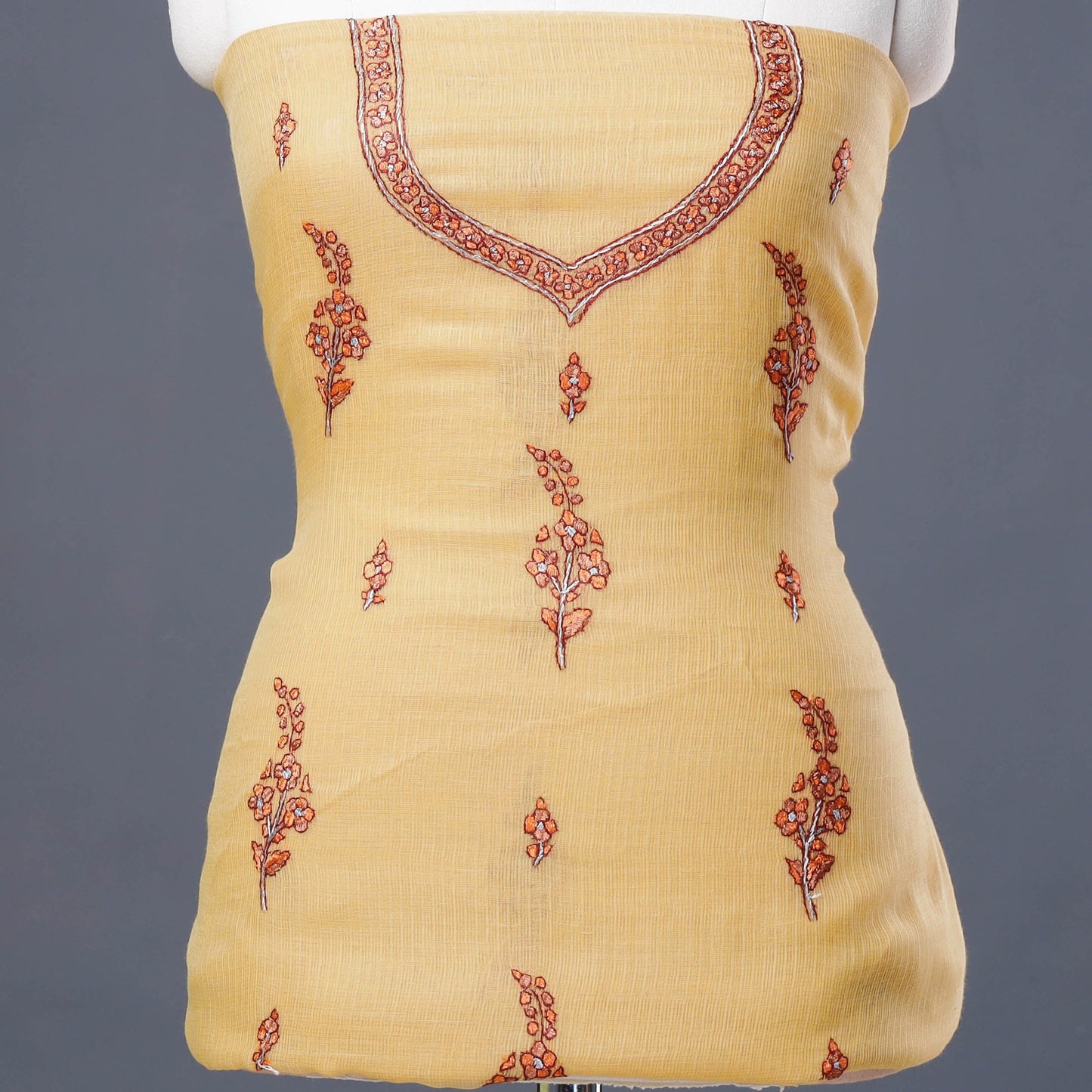 Handloom Kota Doria Kashidakari Hand Embroidery Kurta Material - 2.6 M Online at iTokri.com