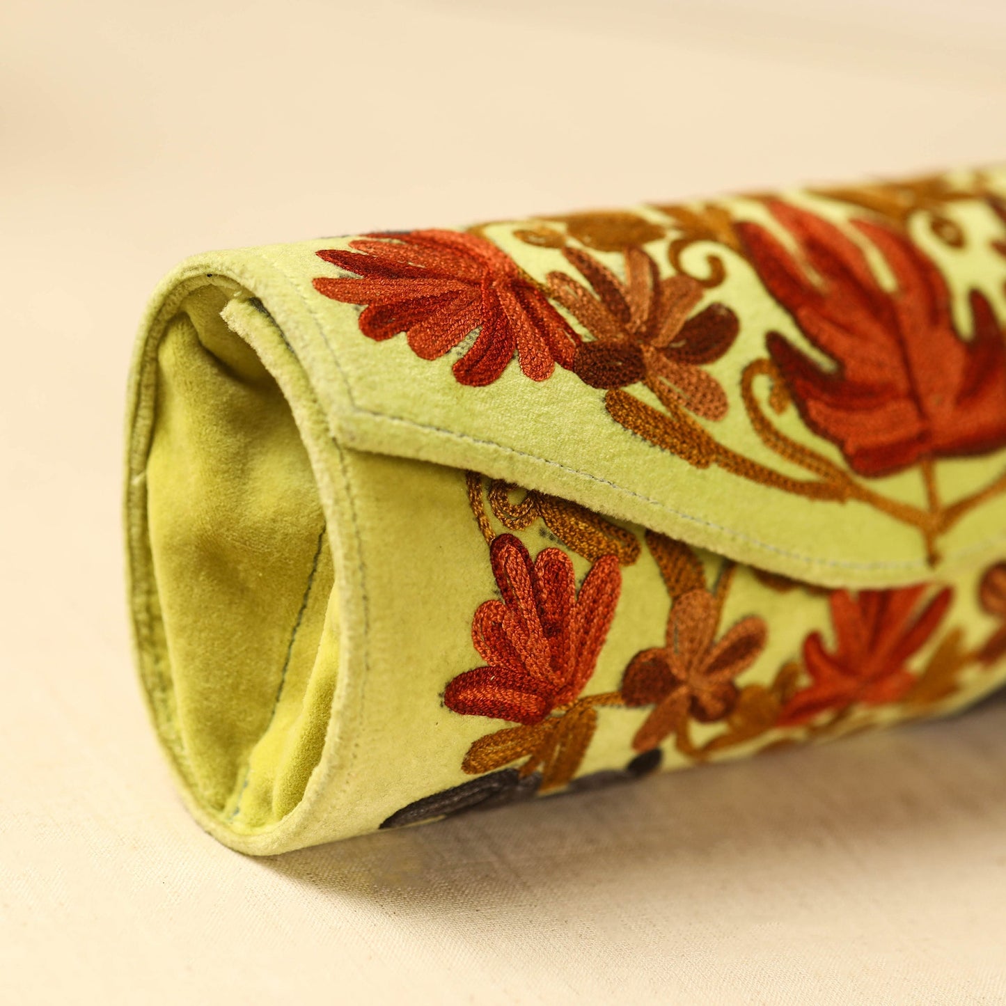 Yellow Kashmiri Crewel Hand Embroidery Velvet Clutch