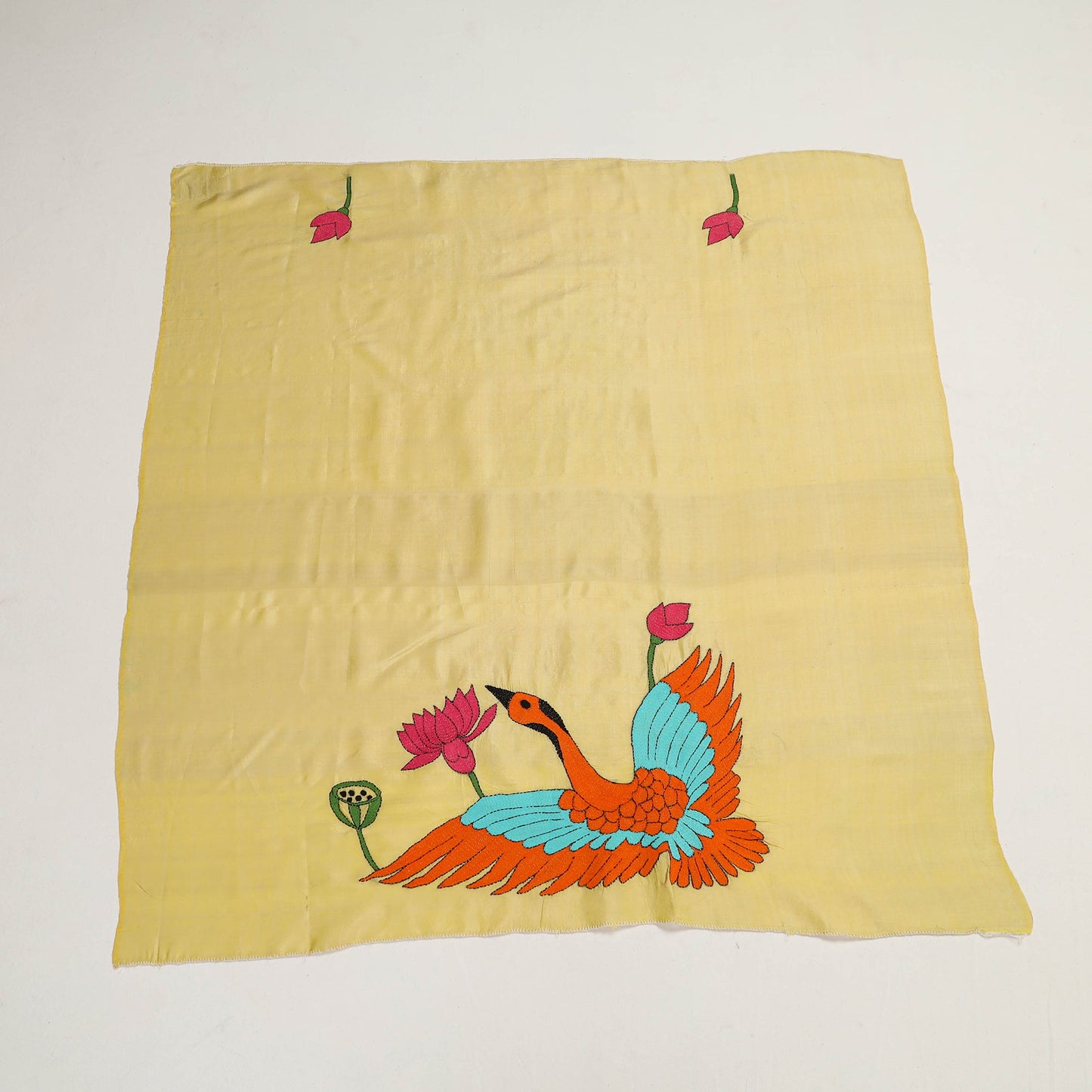 Buy Katan Silk Yellow Bengal Kantha Work Blouse Piece