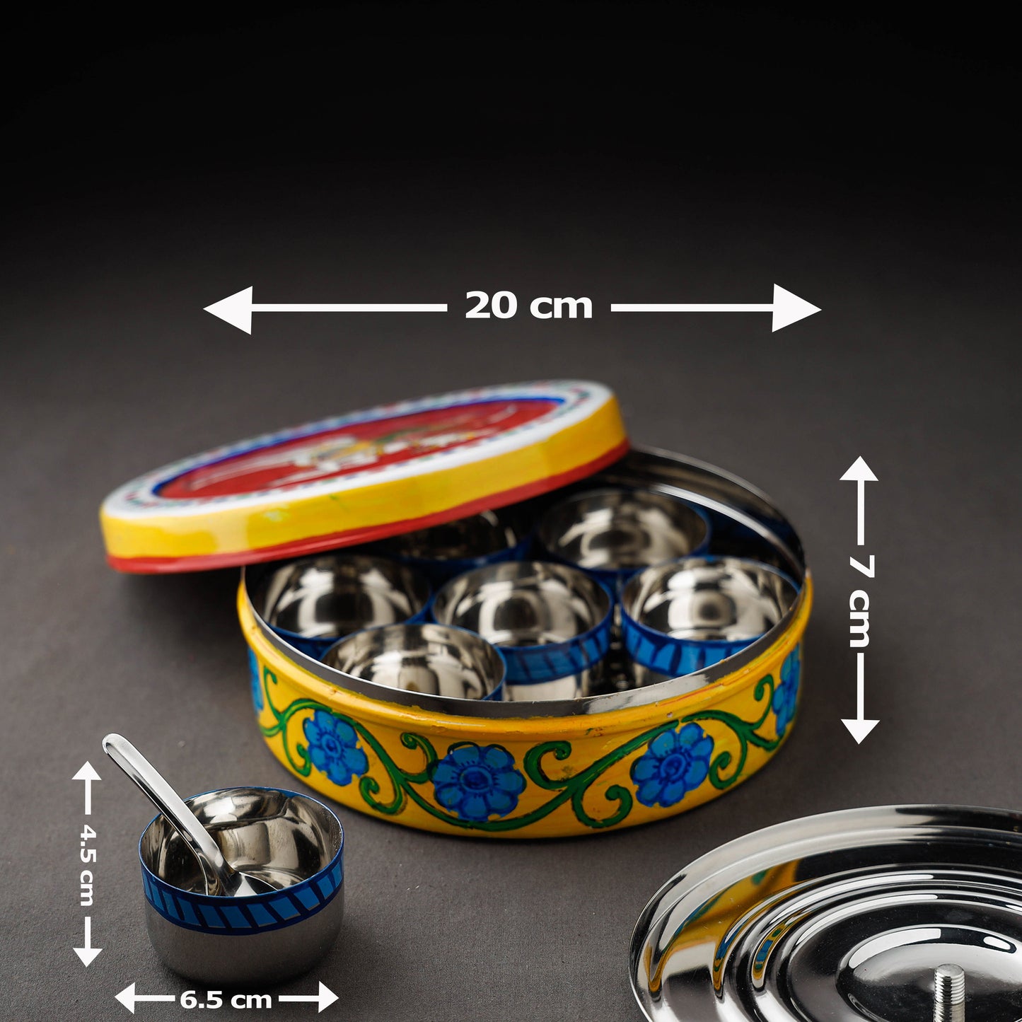Kavad Handpainted Stainless Steel Yellow Masala Box