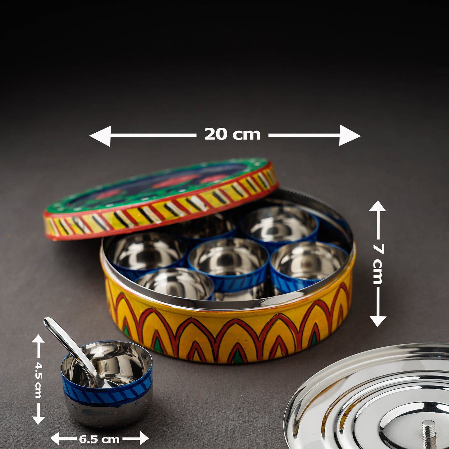 Kavad Handpainted Stainless Steel Yellow Masala Box