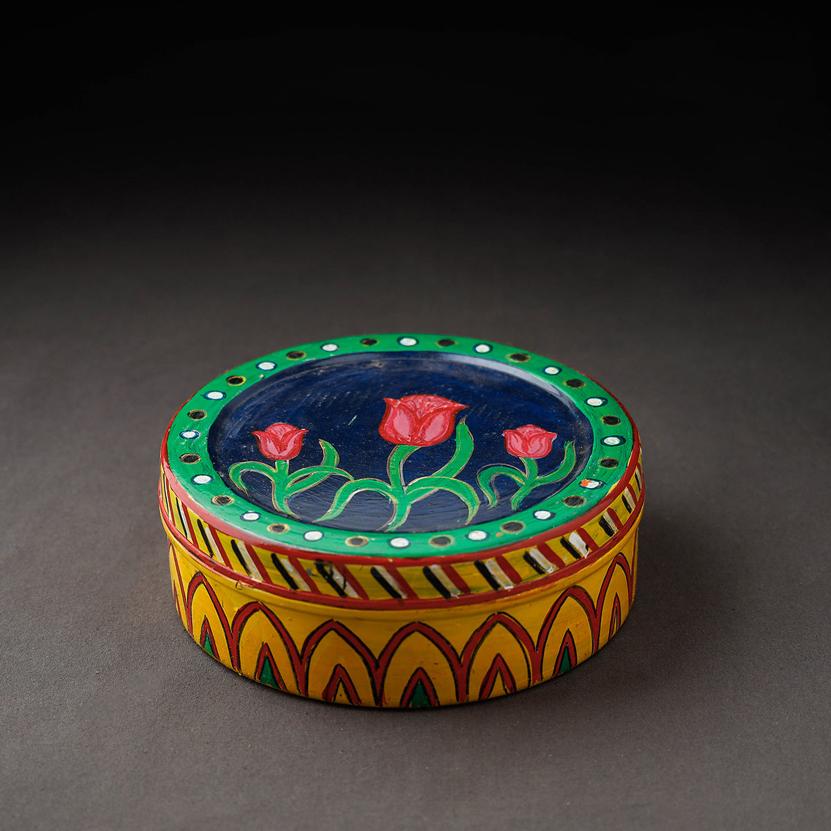 Kavad Handpainted Stainless Steel Yellow Masala Box