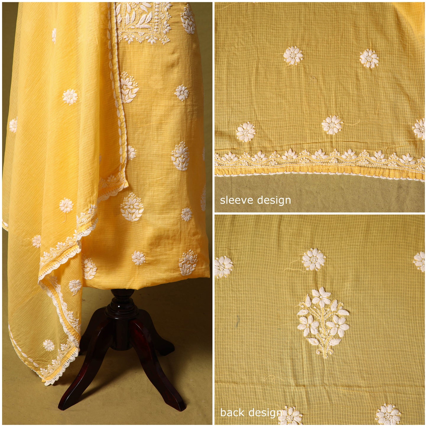 Yellow - kota doria cotton lucknow chikankari 2pc