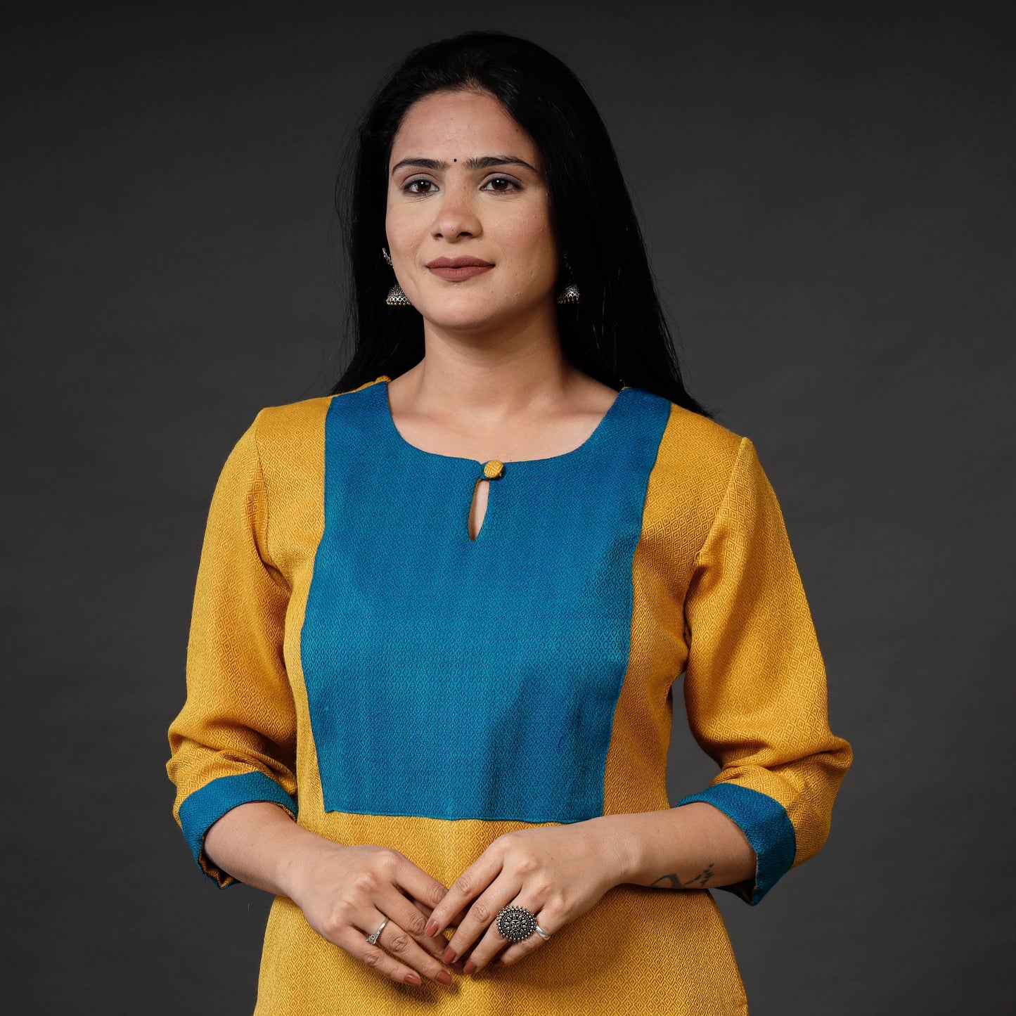 Yellow Kumaun Handwoven Merino Woolen Long Kurti