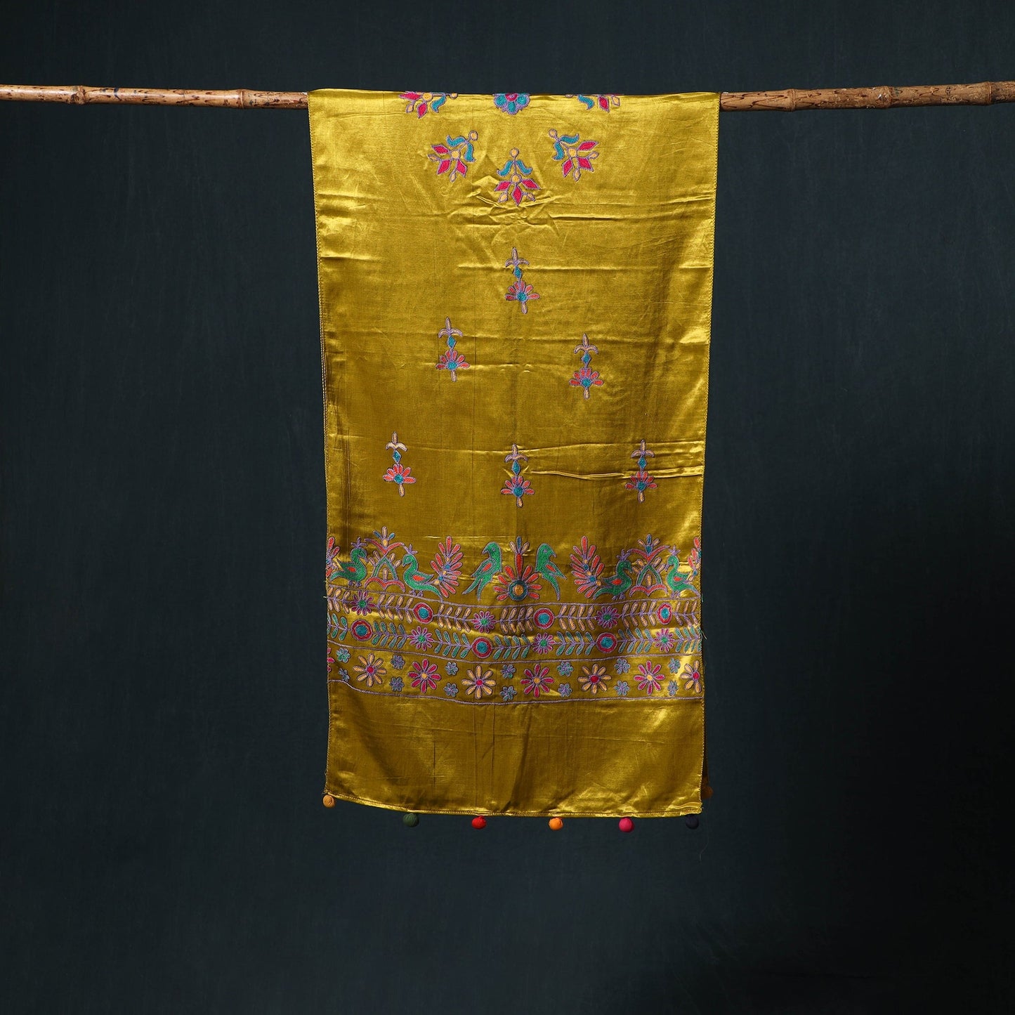 Kutch aari hand embroidery mashru silk stole 44