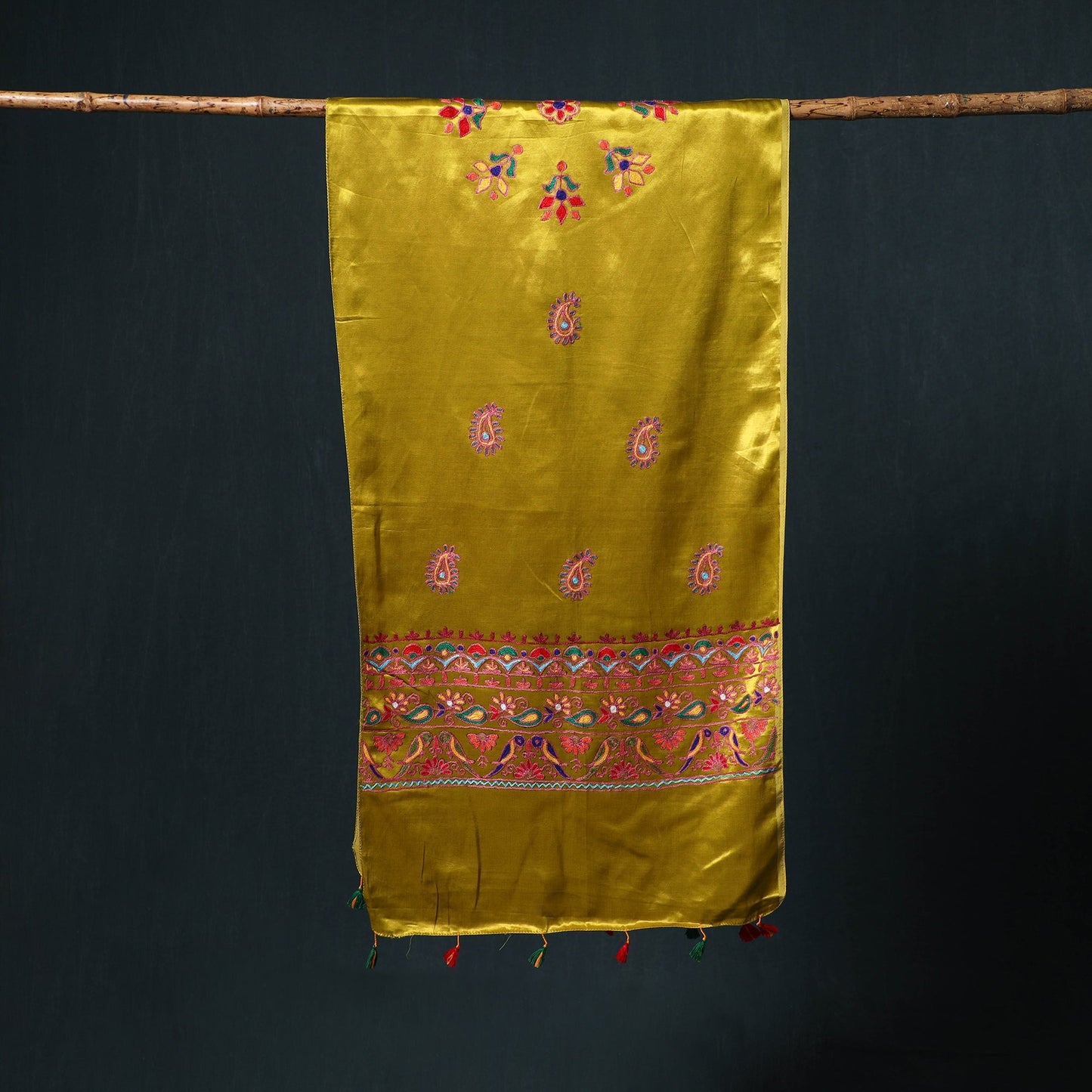 Kutch aari hand embroidery mashru silk stole 56