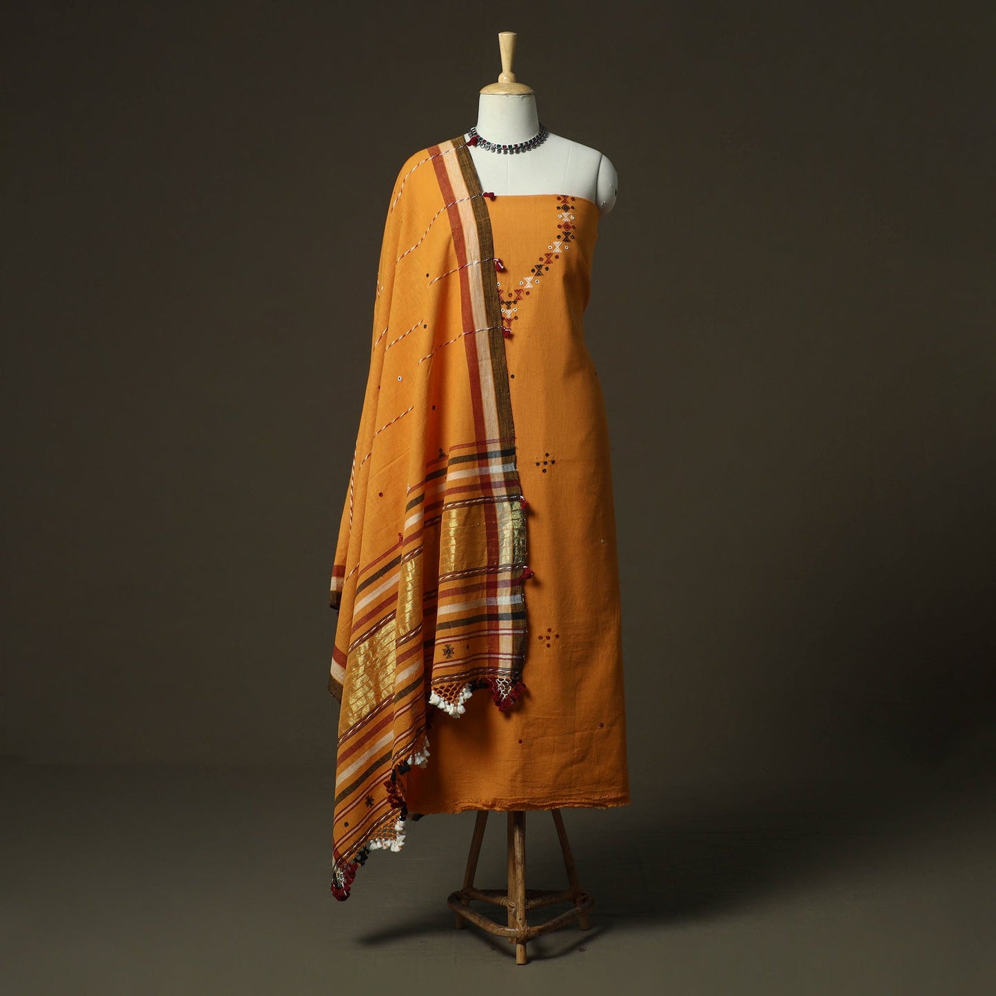 Kutch bhujodi handloom kala cotton 3pc unstitched dress
