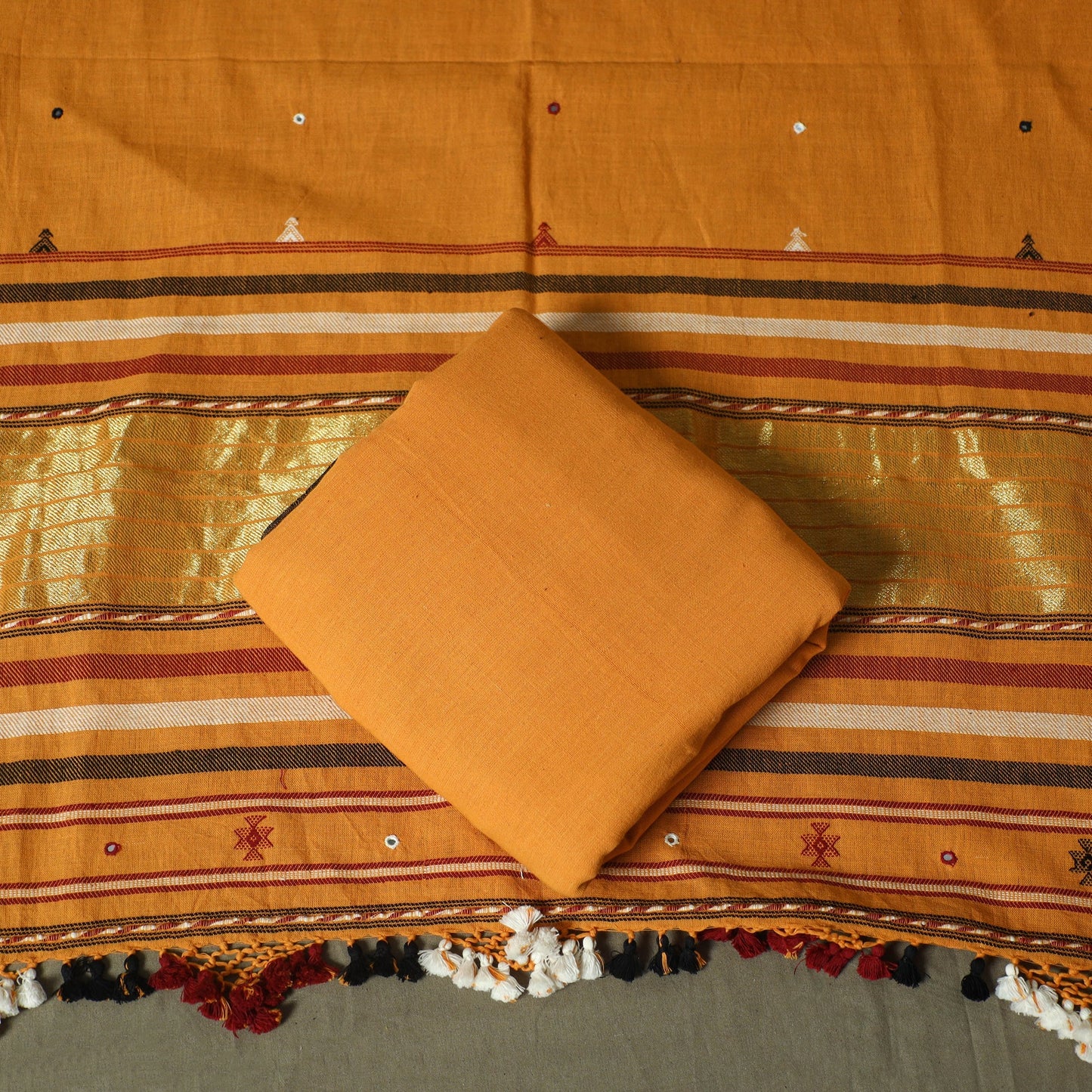 Kutch bhujodi handloom kala cotton 3pc unstitched dress