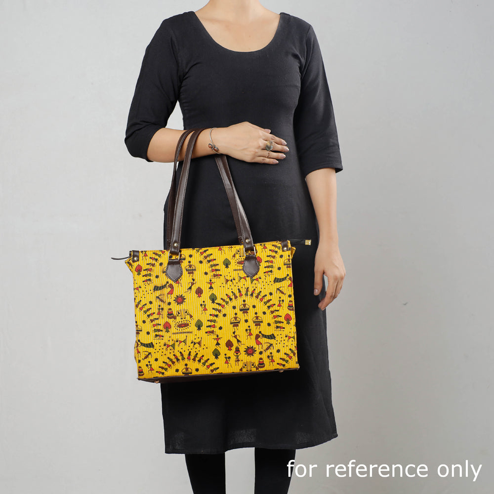 Yellow Kutch Handcrafted Cotton Running Sticth Shoulder Bag (Set of 2)
