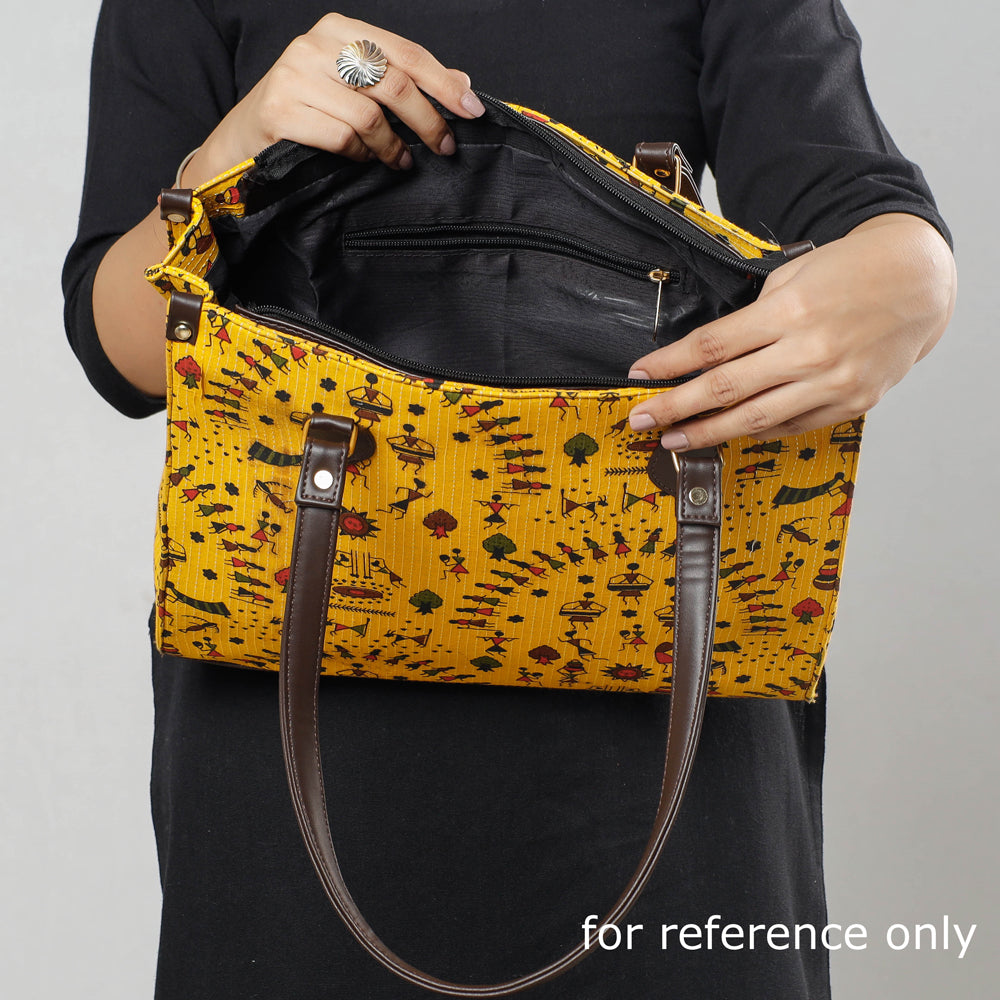 Yellow Kutch Handcrafted Cotton Running Sticth Shoulder Bag (Set of 2)