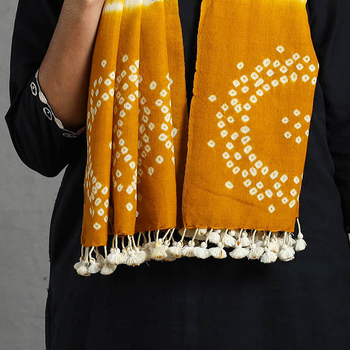 Yellow Kutch Handwoven Merino Wool Shibori & Bandhani Stole