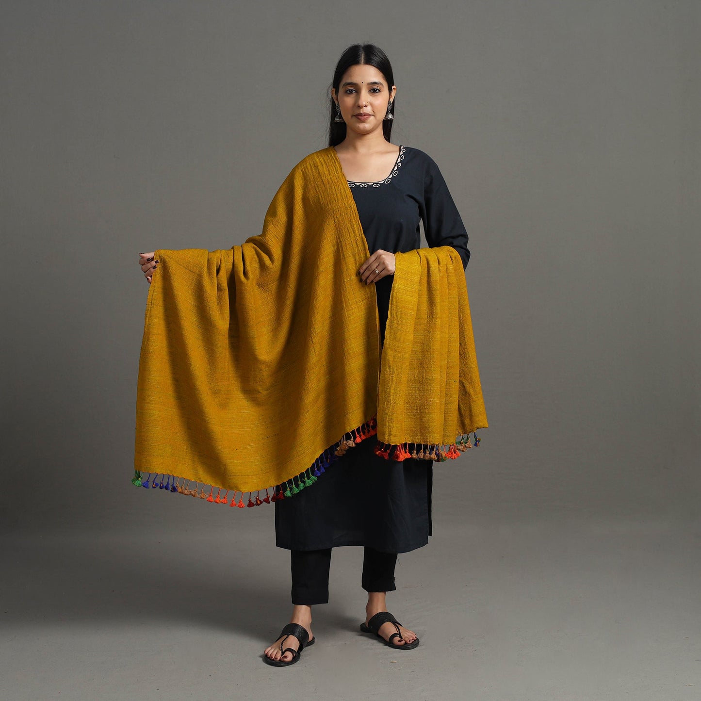 Yellow - Kutch Handwoven Silk x Woolen Shawl 29