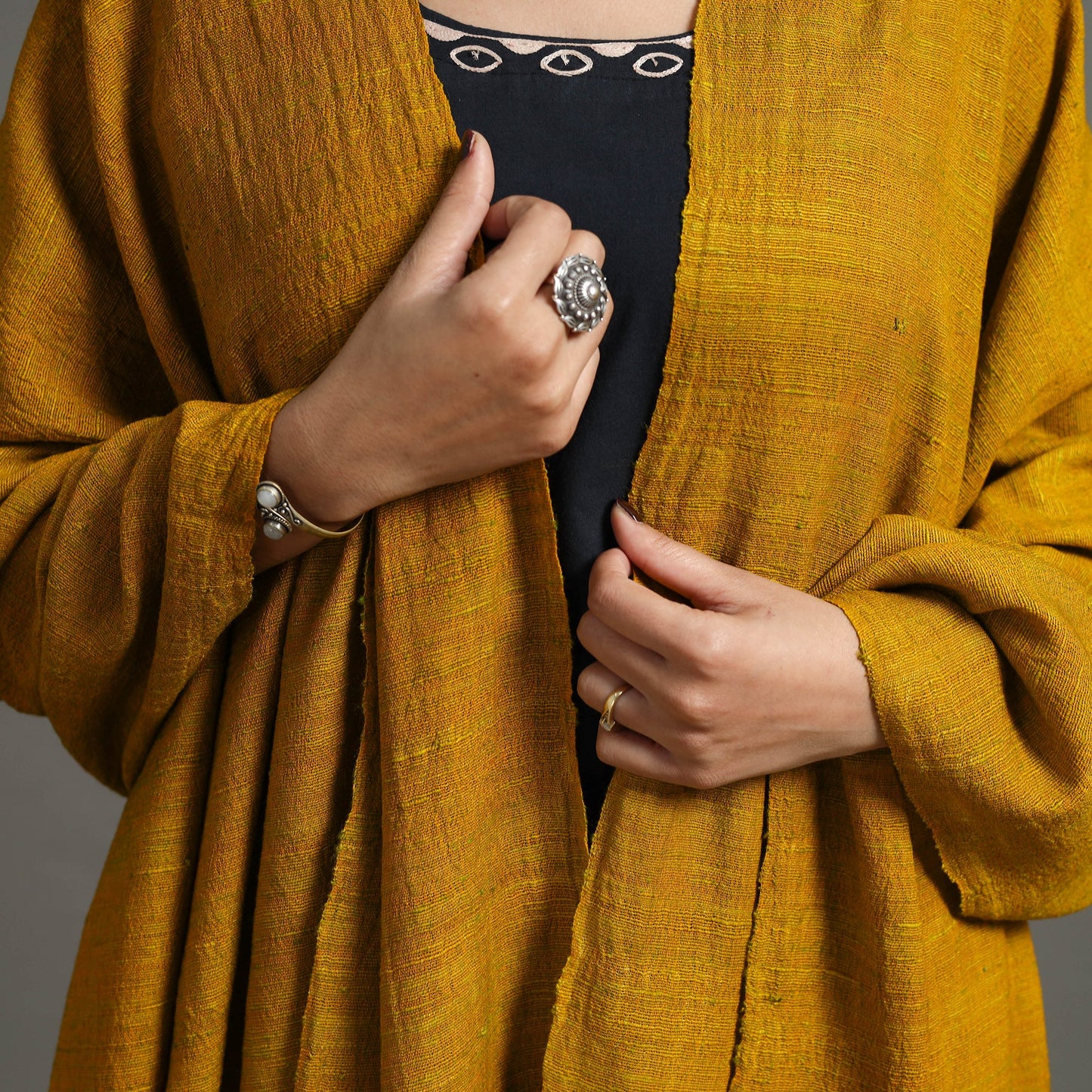 Yellow - Kutch Handwoven Silk x Woolen Shawl 29