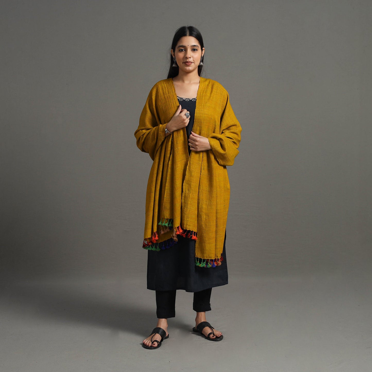 Yellow - Kutch Handwoven Silk x Woolen Shawl 29
