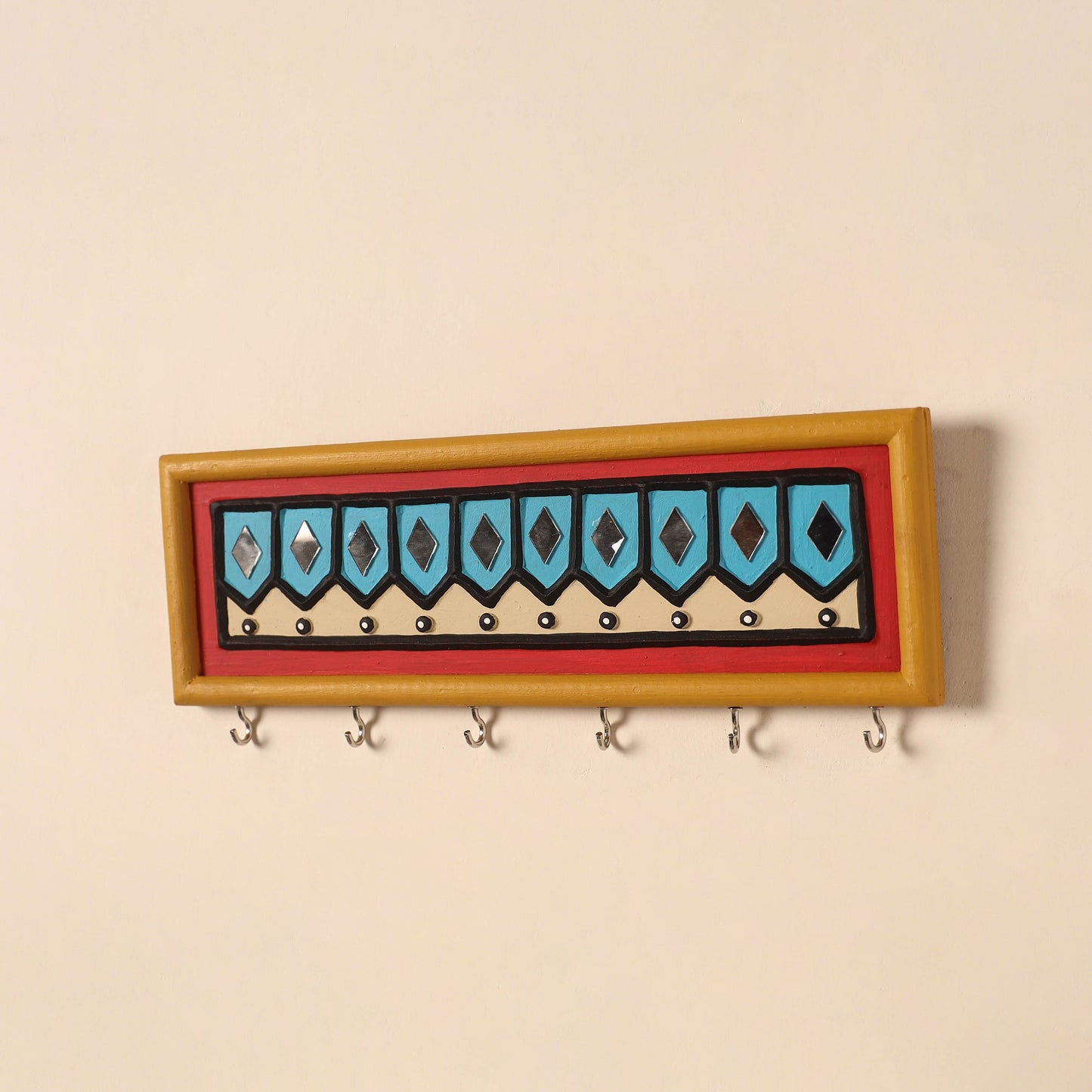 Kutch mud mirror work lippan art key holder (4 x 12 in) 20